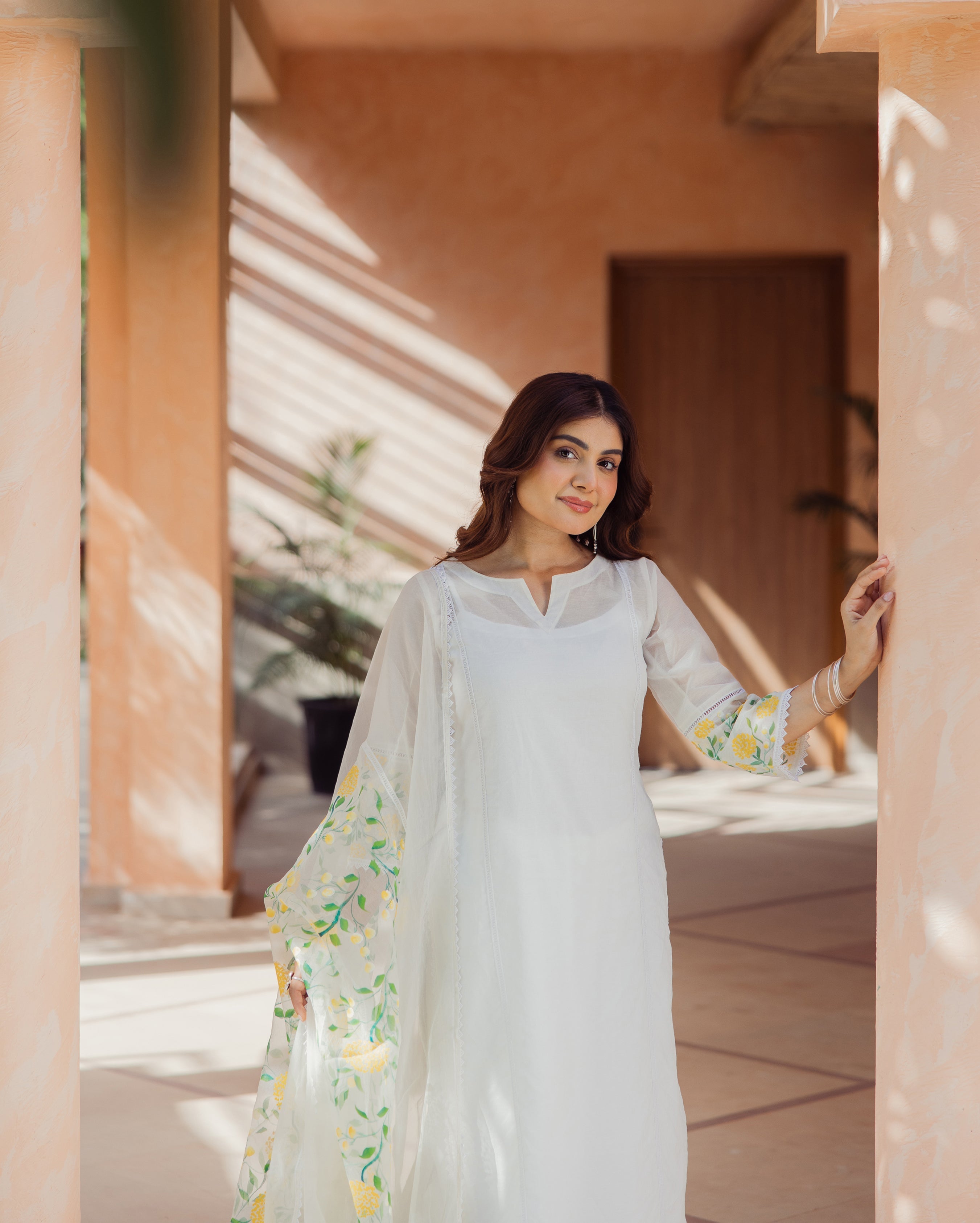 Swirl Off White Handpainted Chanderi Suit Set
