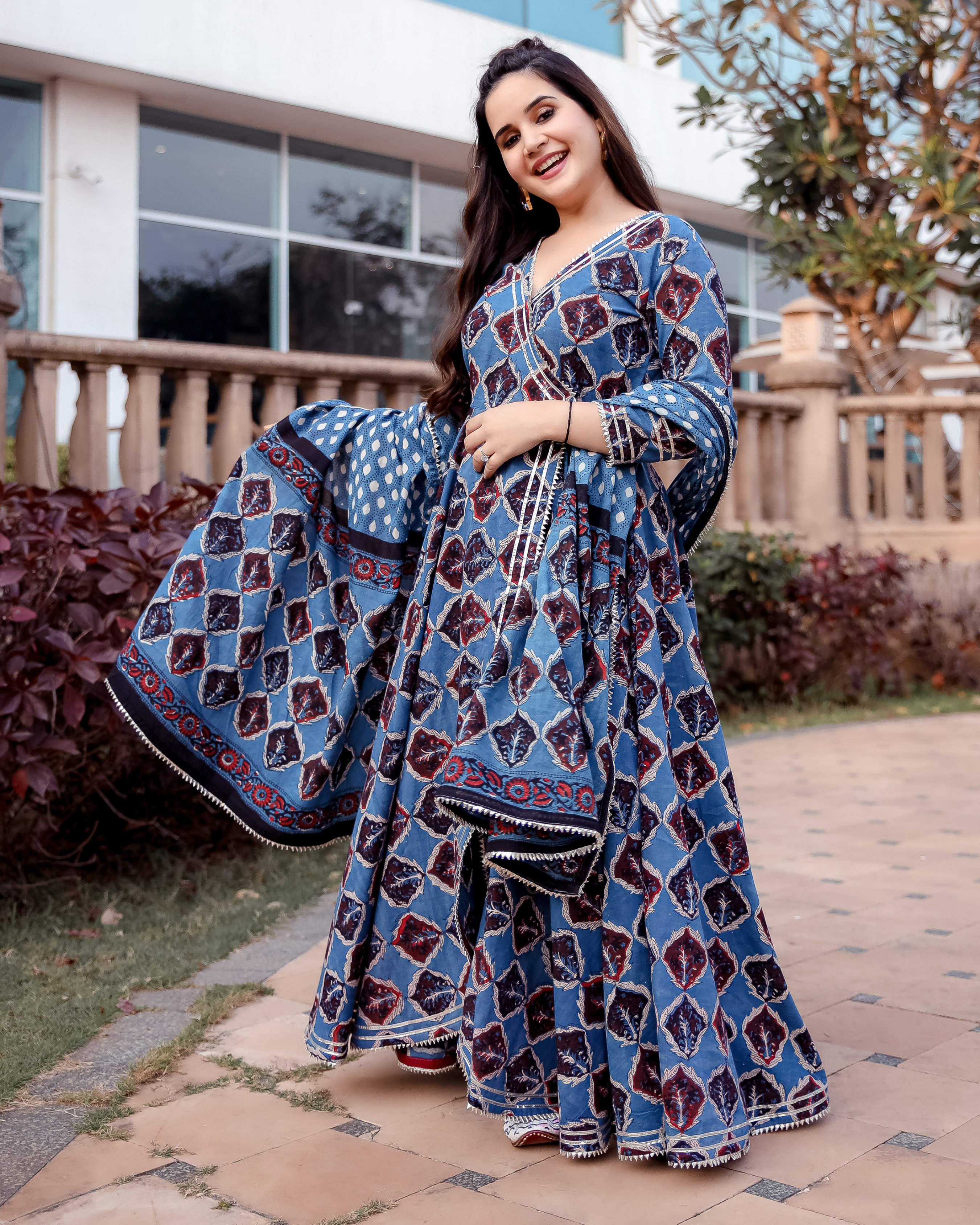 Aster Blue Handblock Suit Set