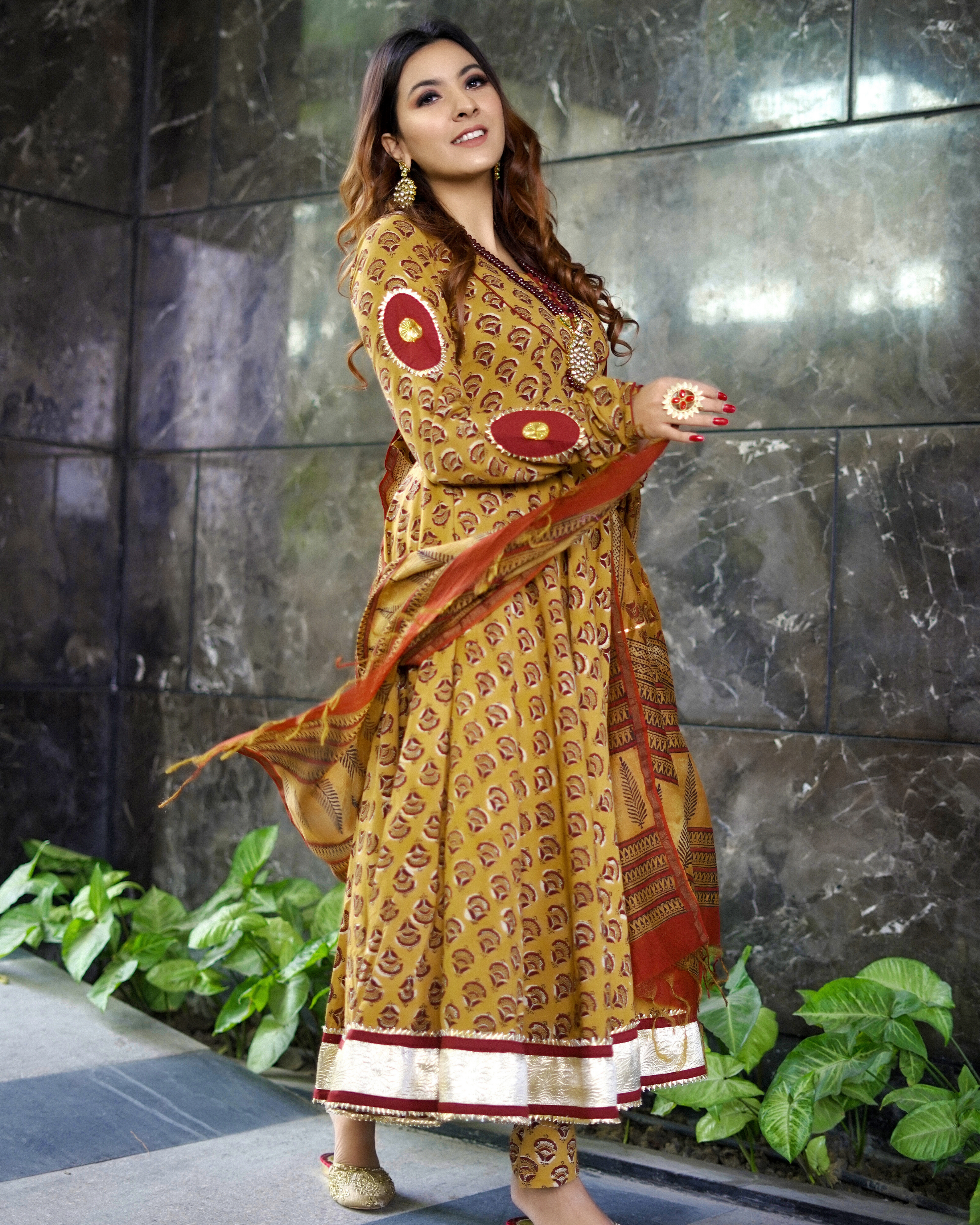 Mustard Yellow Handblock Suit Set
