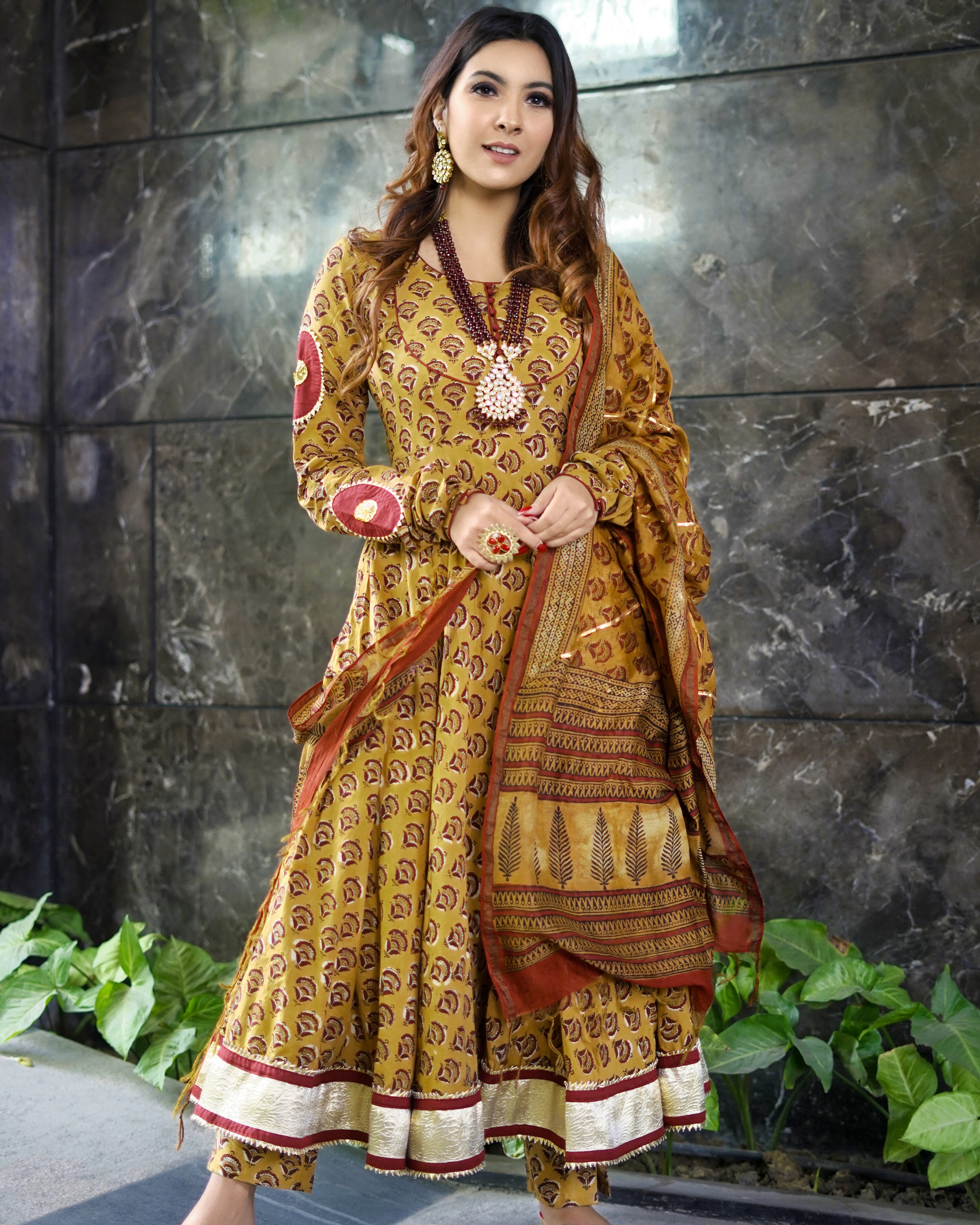 Mustard Yellow Handblock Suit Set
