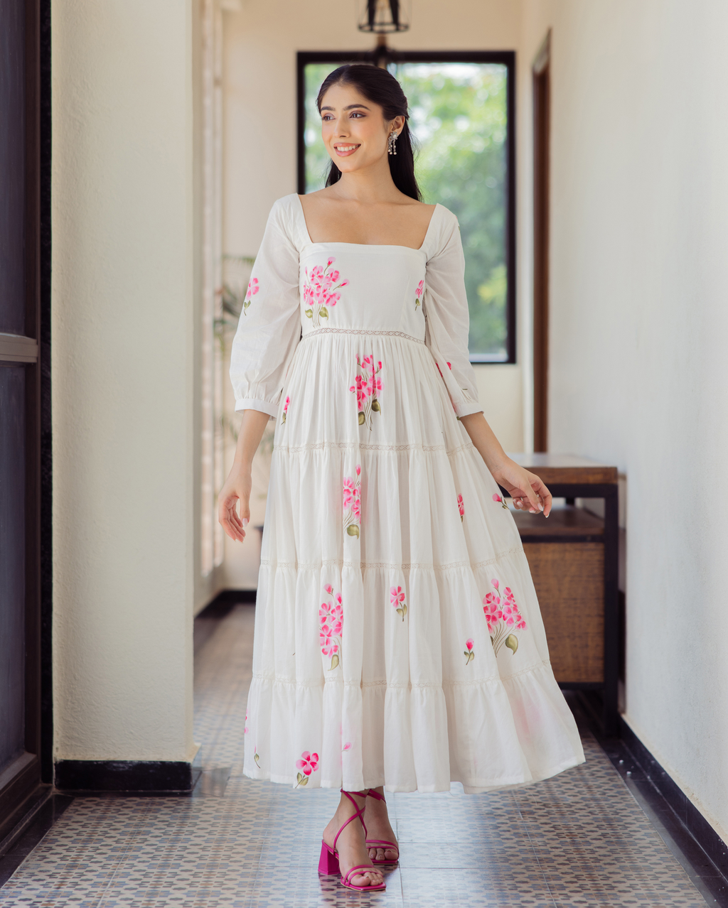 Whimsy White Handpainted Cotton Dress