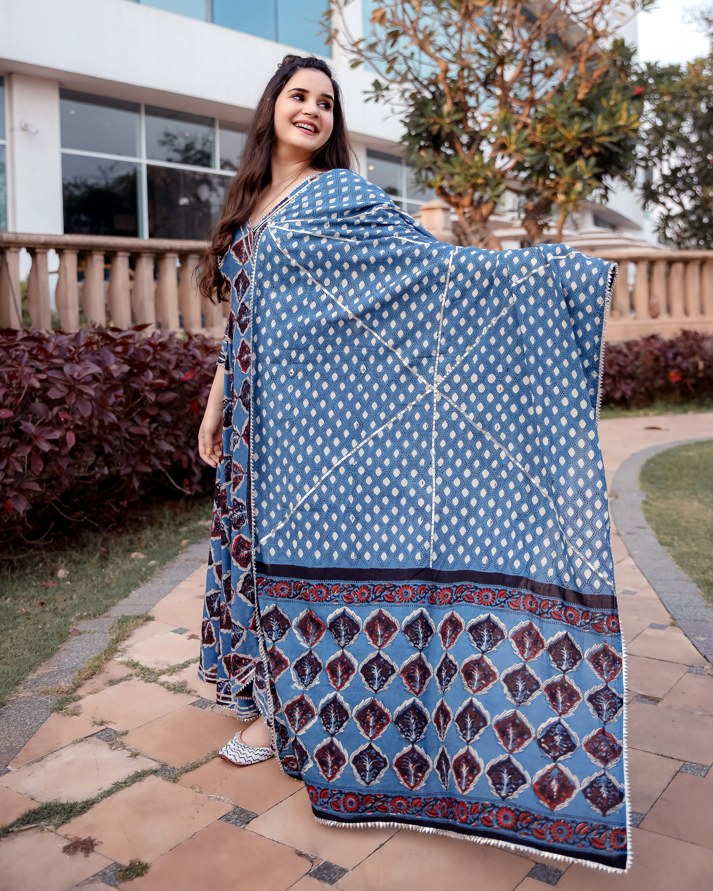 Aster Blue Handblock Suit Set