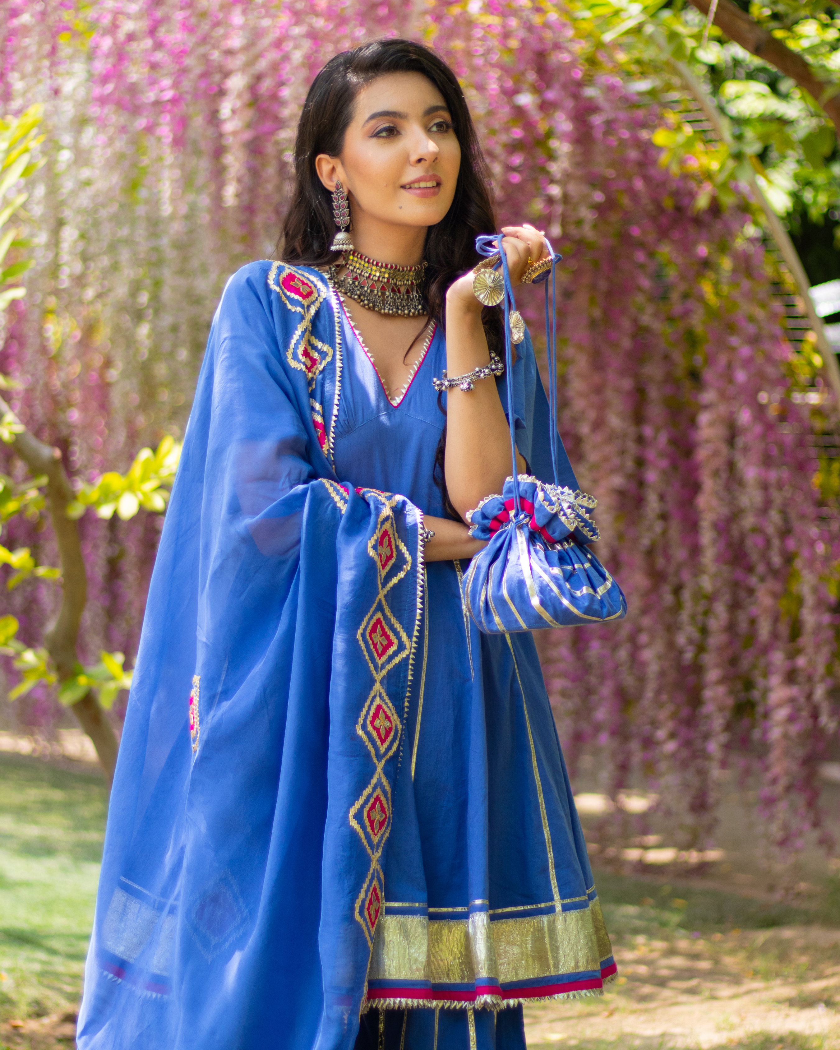 Blue Melody Gota Sharara Set With Gota Potli