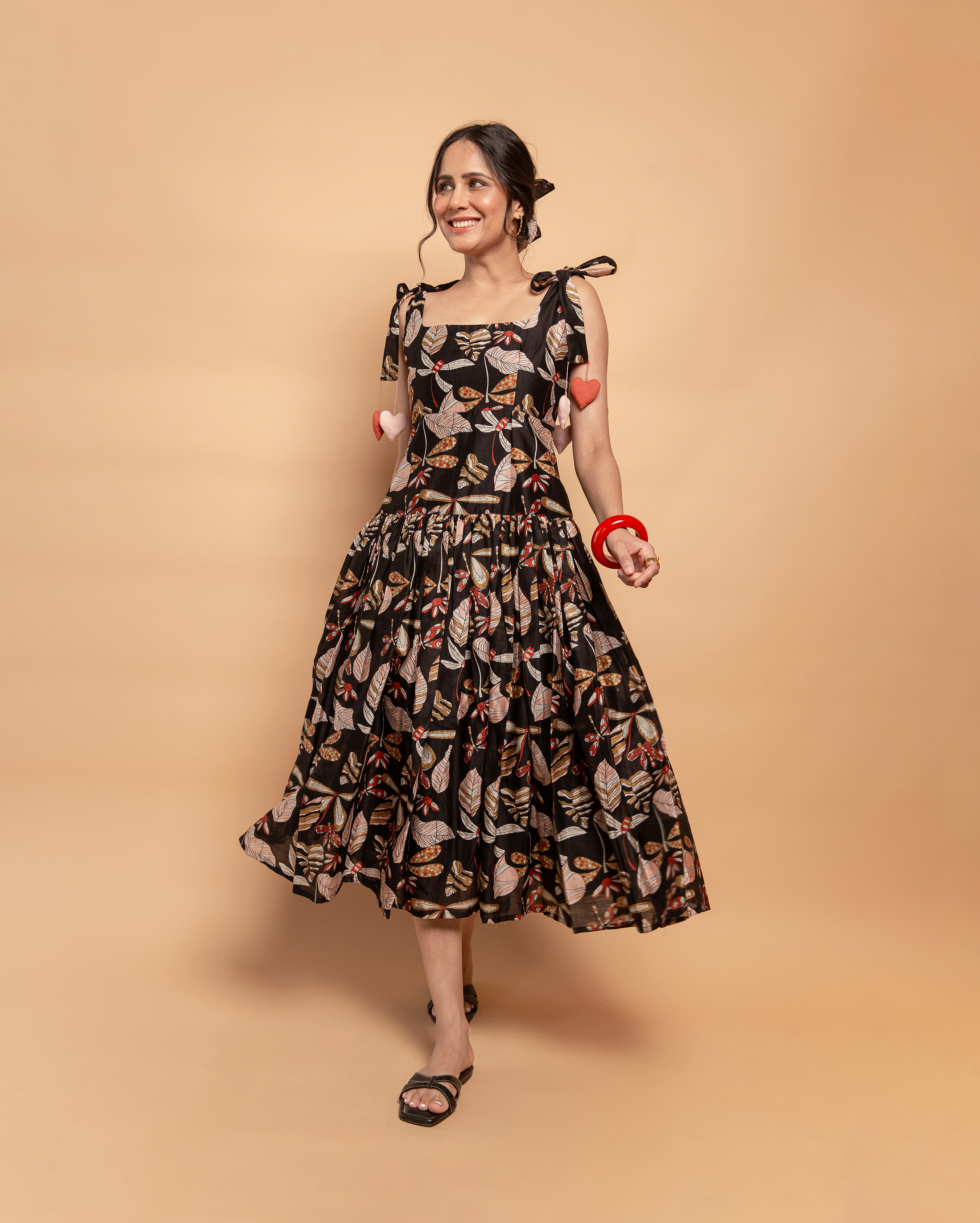 Moonlight Charm Black Cotton Printed Dress