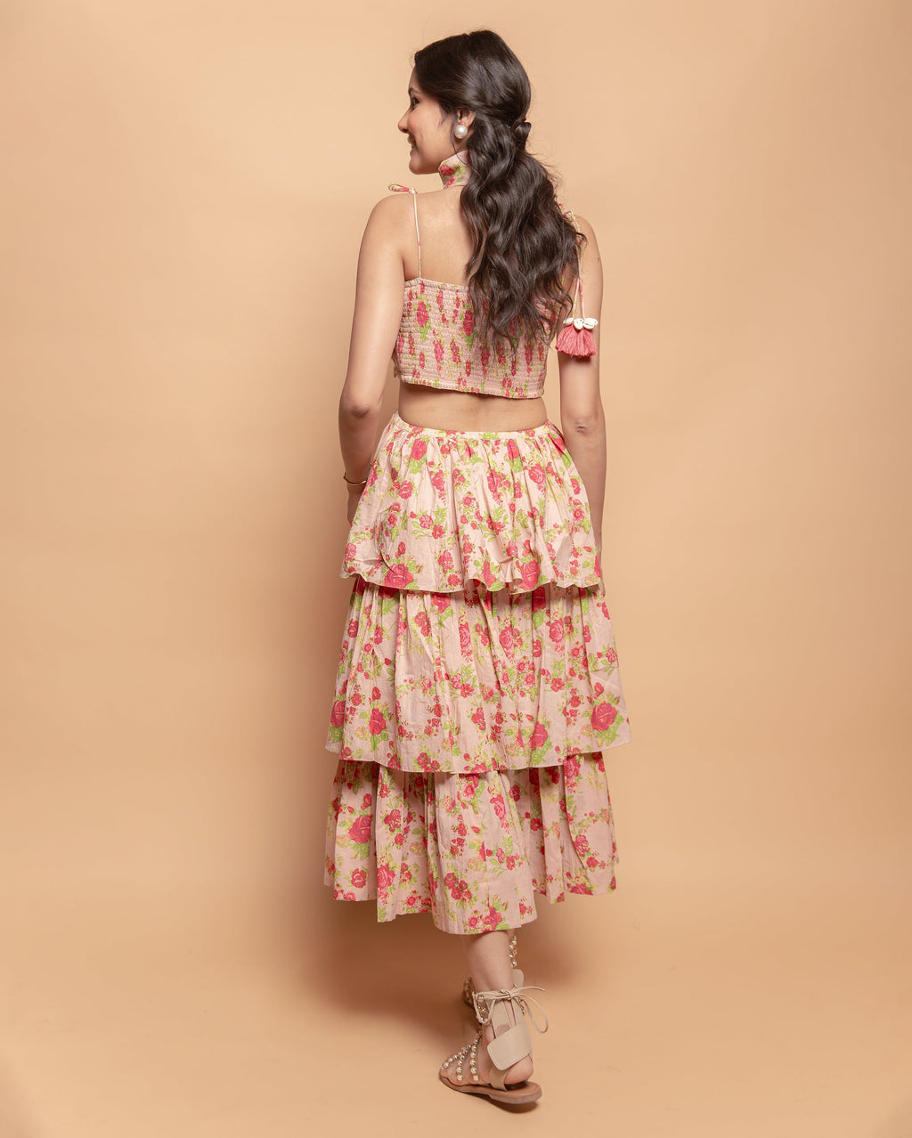 Diona Peach Printed Cotton Dress