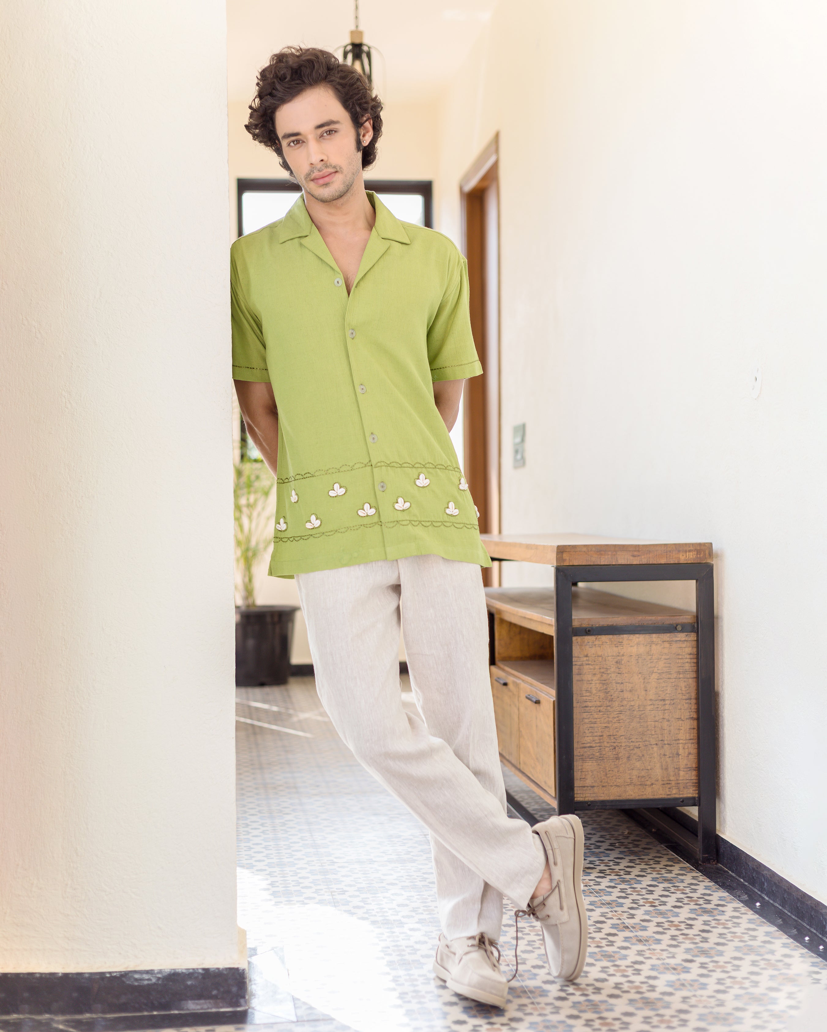 Gage Green Embroidered Flex Solid Shirt
