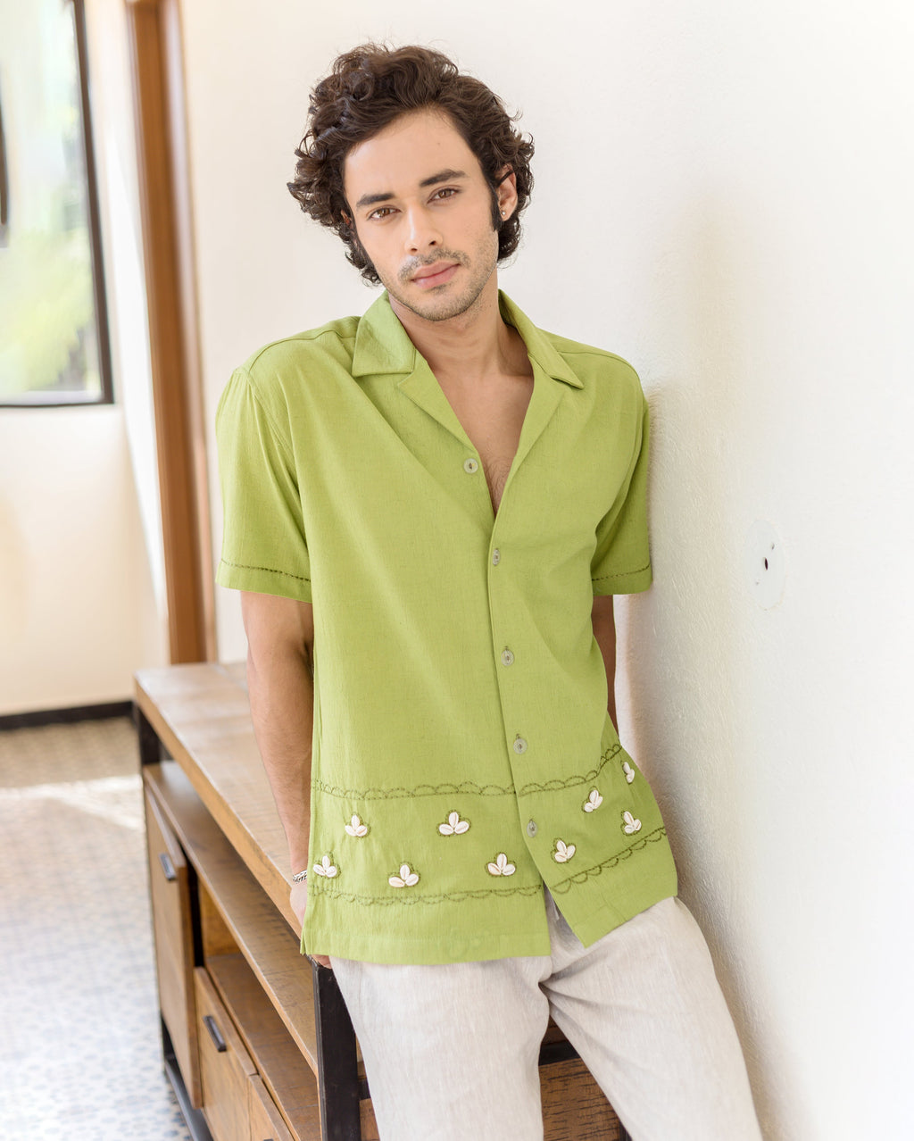 Gage Green Embroidered Flex Solid Shirt
