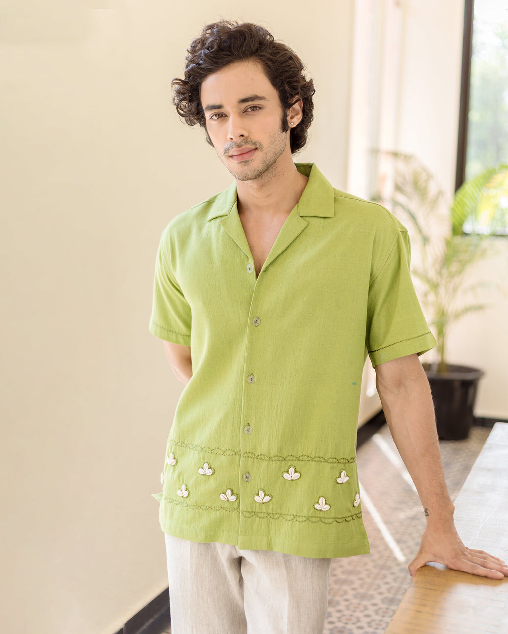 Gage Green Embroidered Flex Solid Shirt