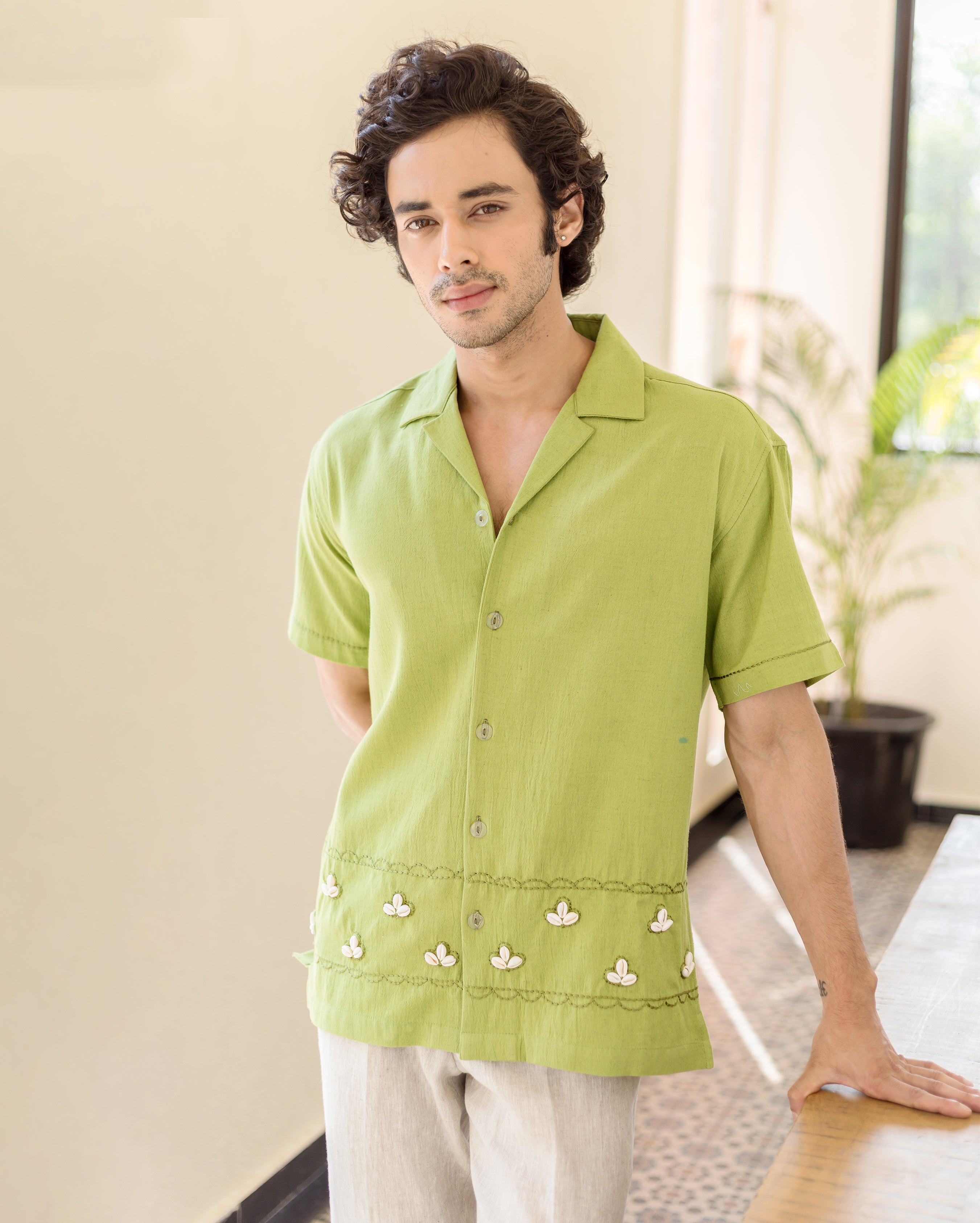 Gage Green Embroidered Flex Solid Shirt