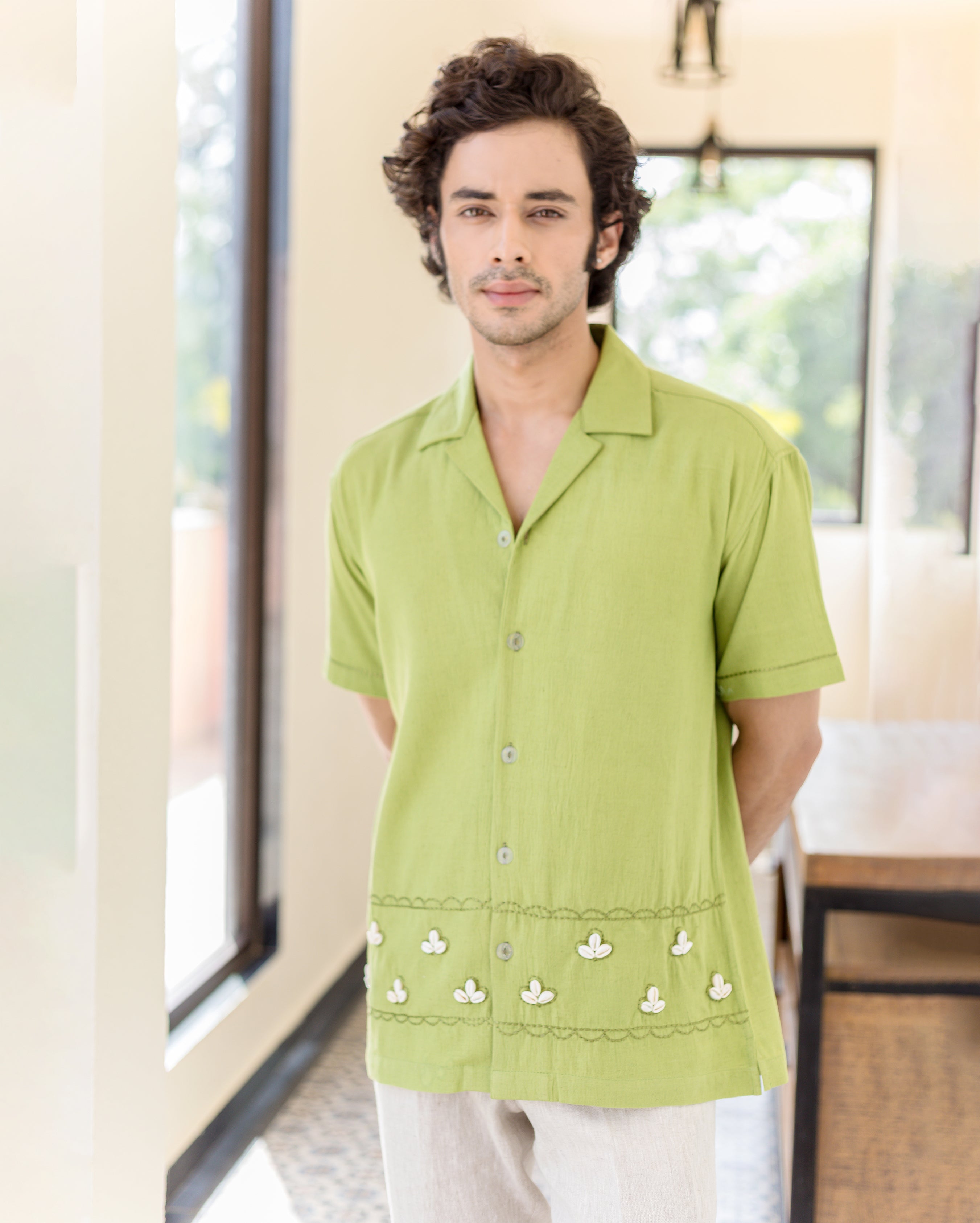 Gage Green Embroidered Flex Solid Shirt