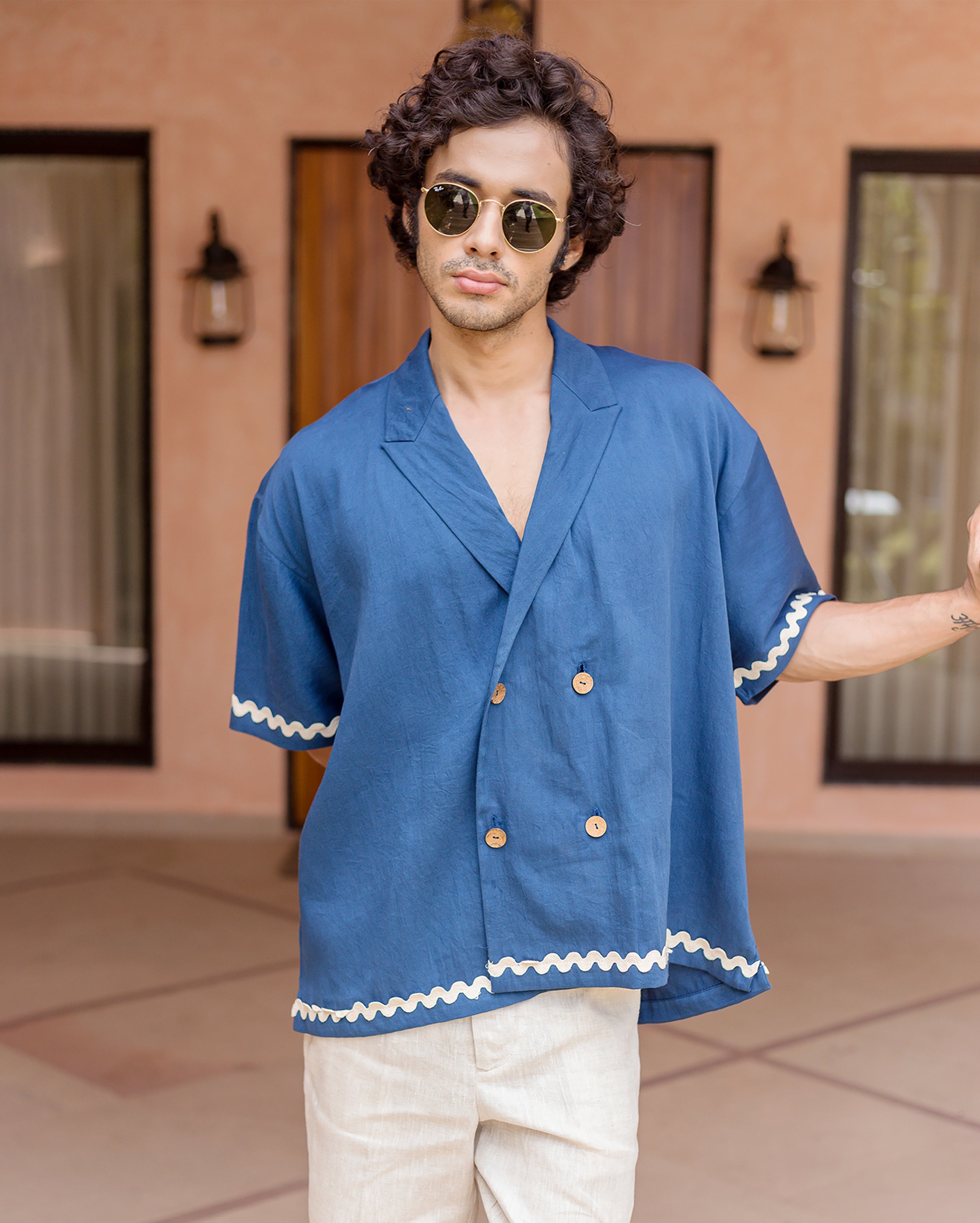 Ash Indigo Embroidered Cotton Shirt