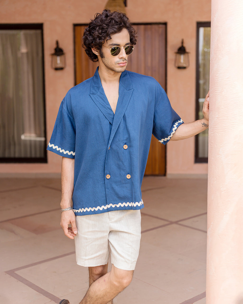 Ash Indigo Embroidered Cotton Shirt