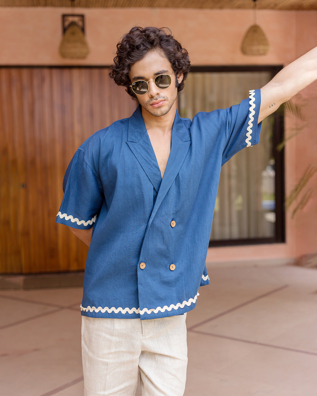 Ash Indigo Embroidered Cotton Shirt
