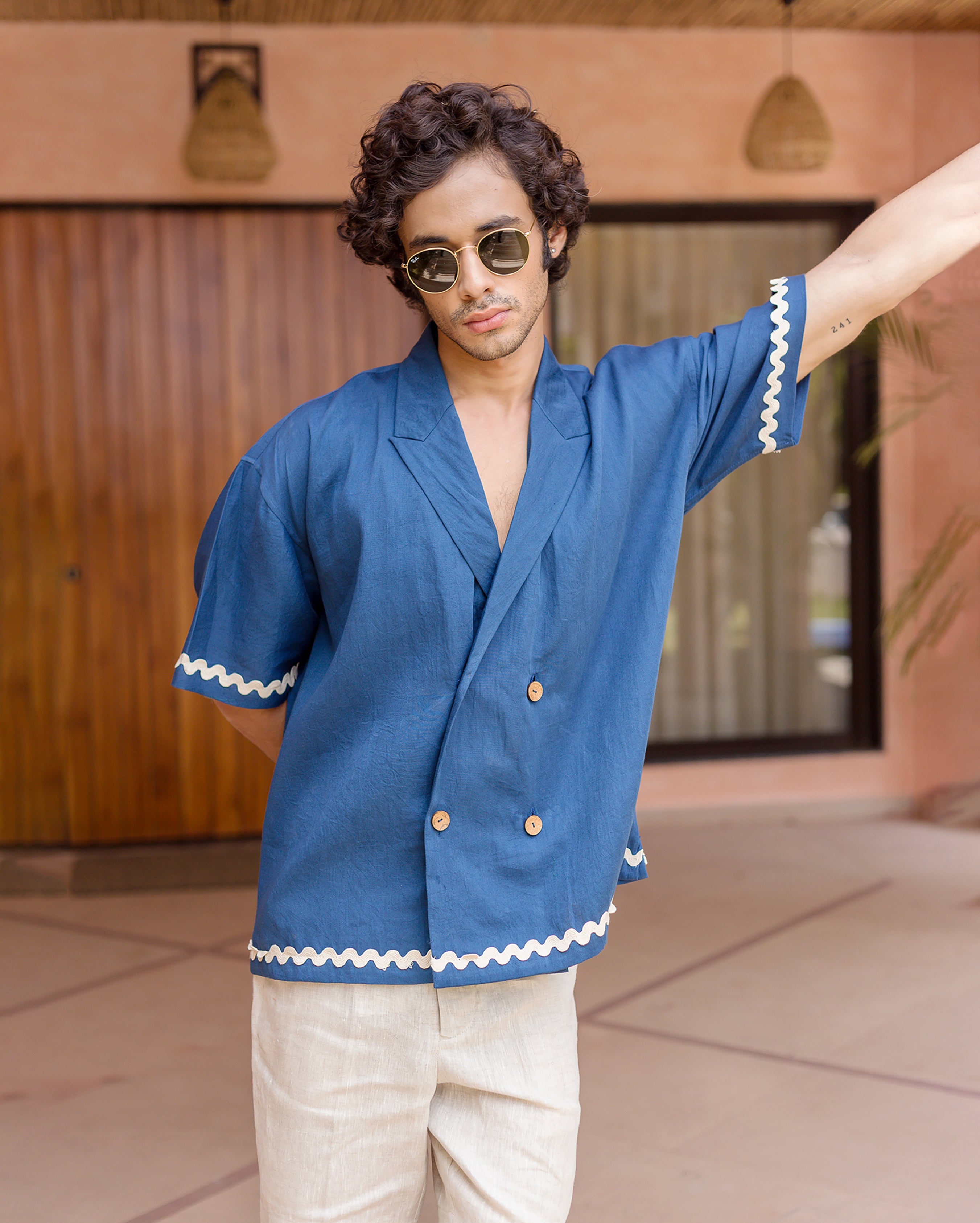 Ash Indigo Embroidered Cotton Shirt