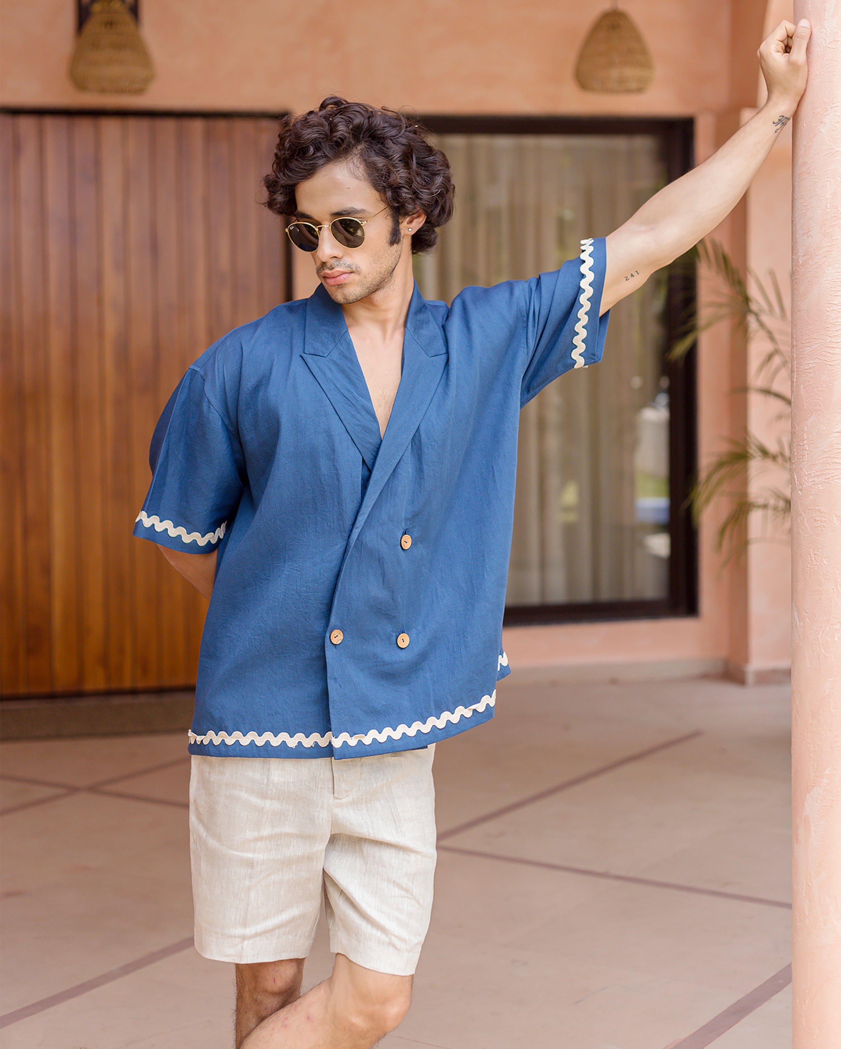 Ash Indigo Embroidered Cotton Shirt