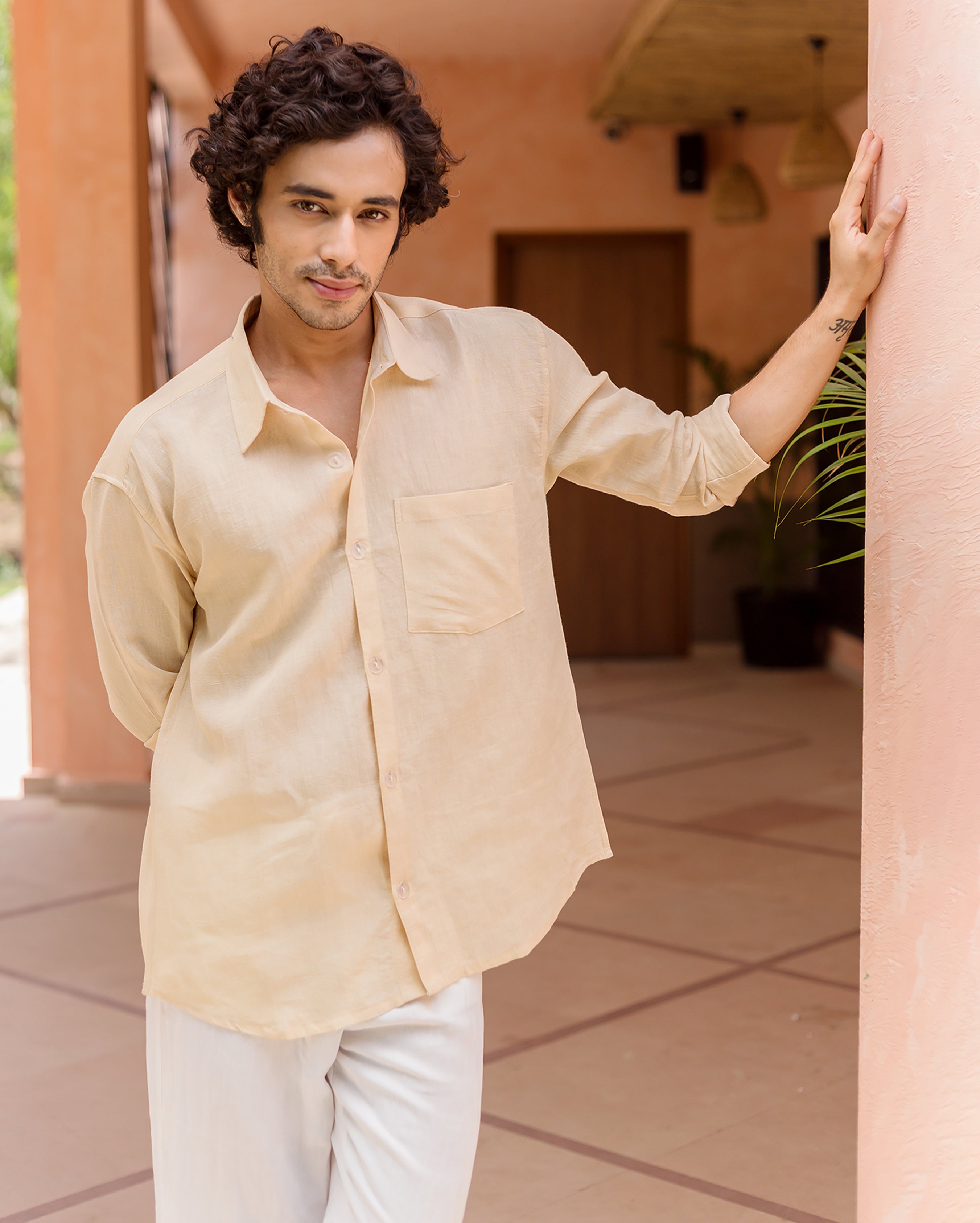 Harper Off White Linen Solid Shirt