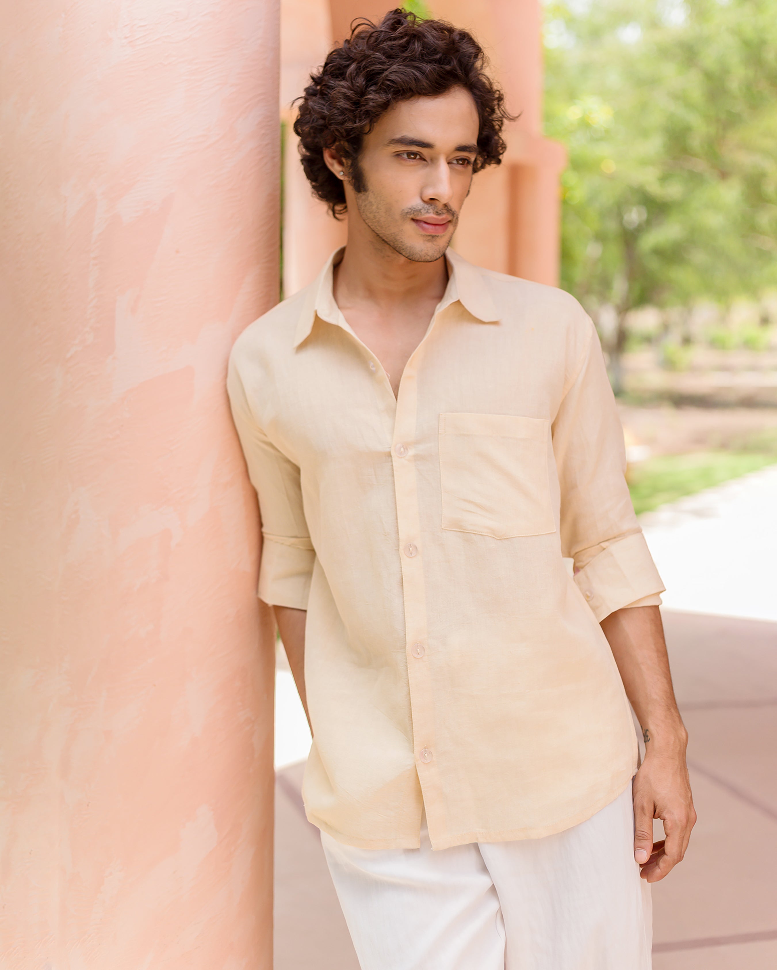 Harper Off White Linen Solid Shirt