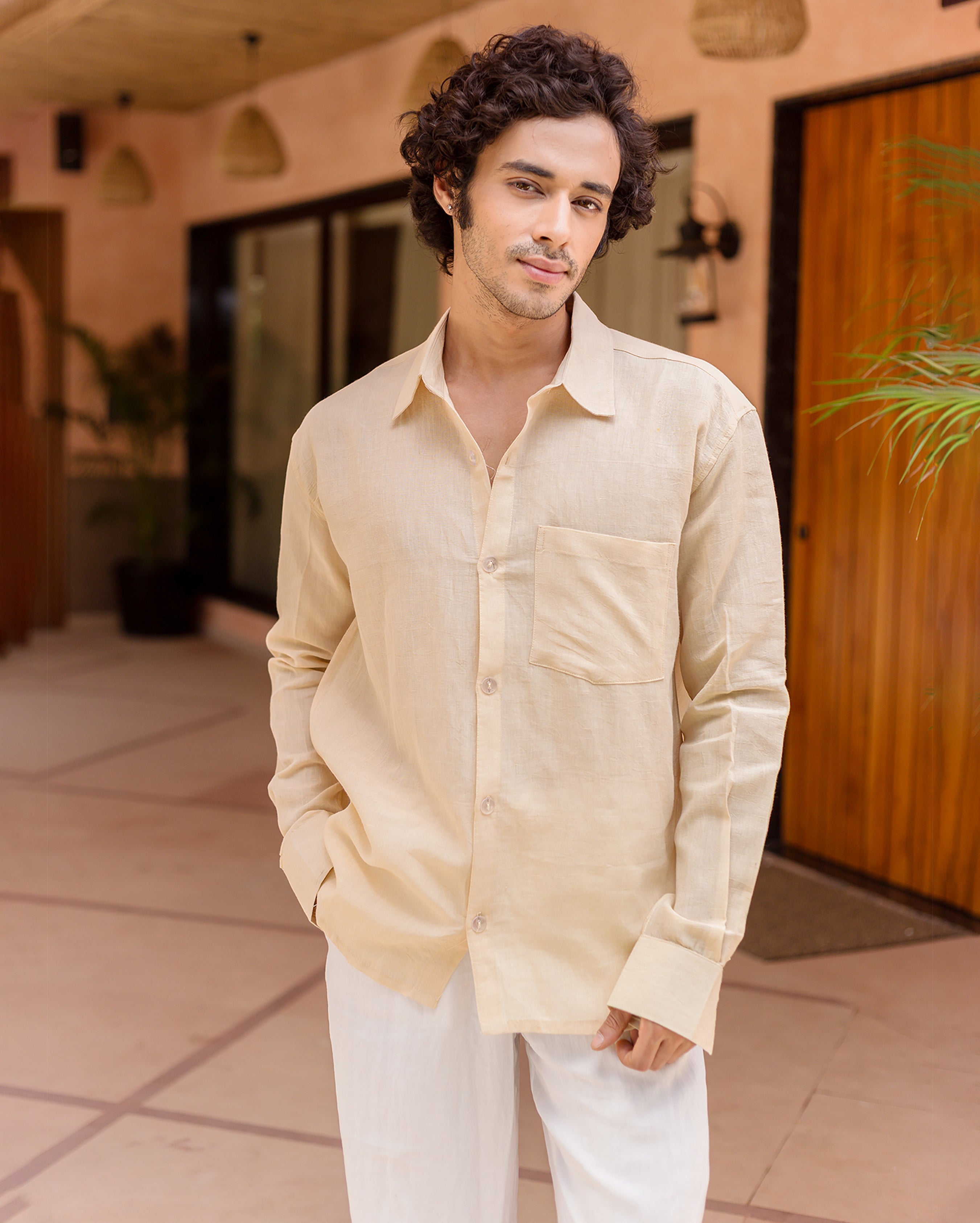 Harper Off White Linen Solid Shirt