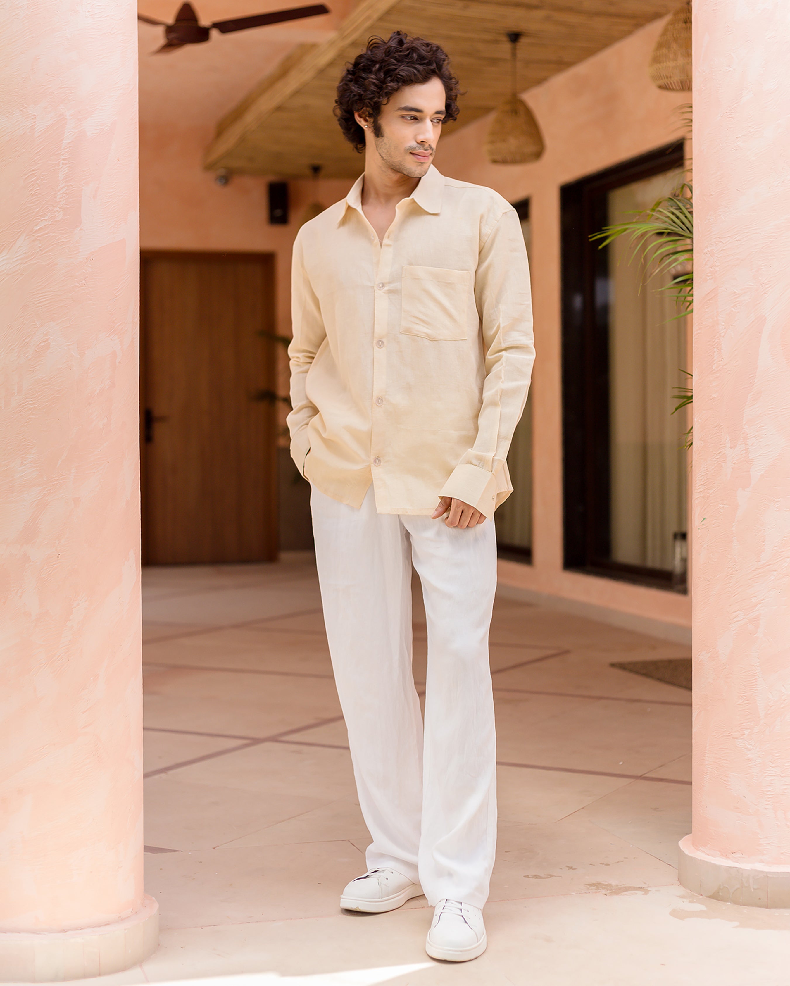 Harper Off White Linen Solid Shirt