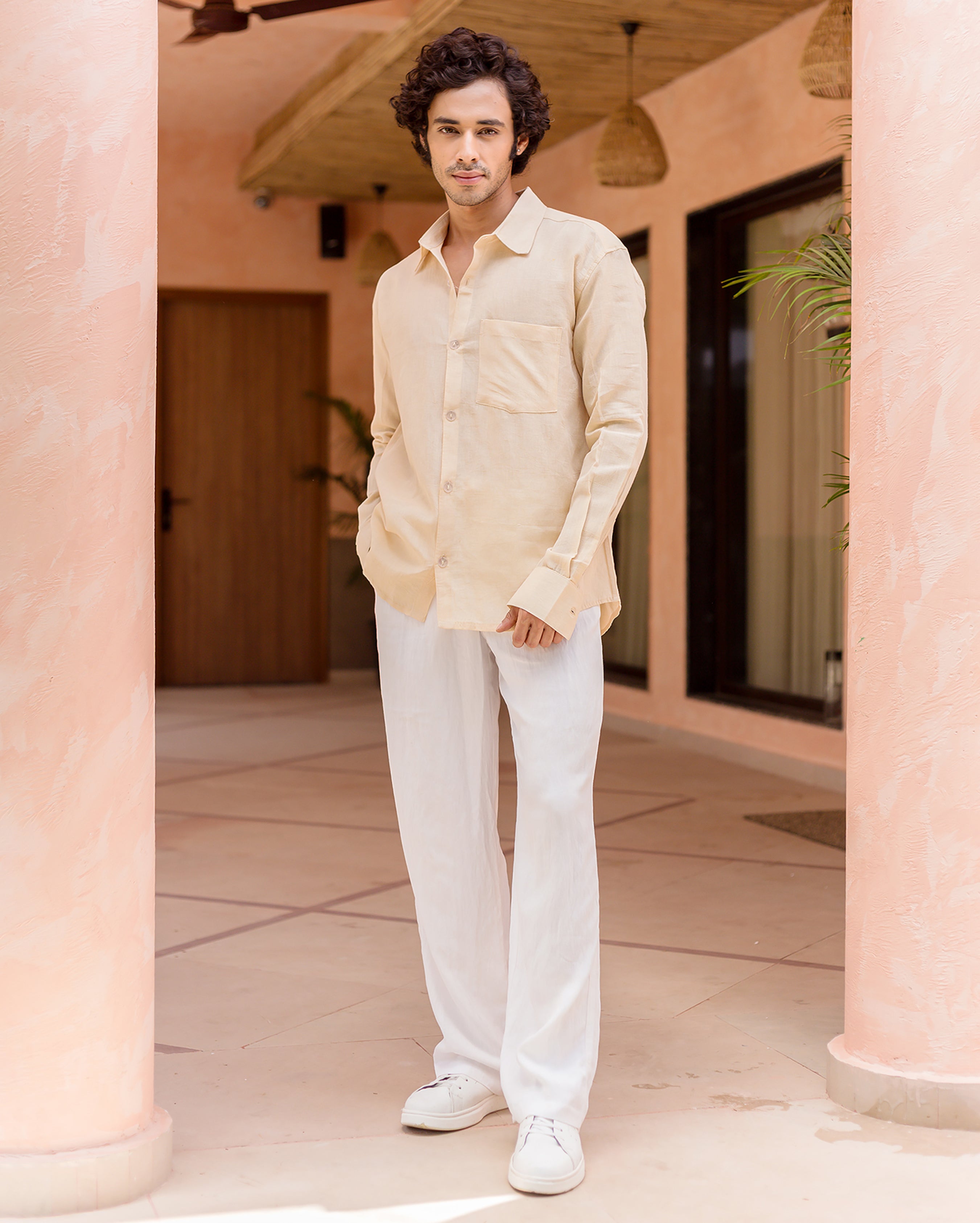 Harper Off White Linen Solid Shirt