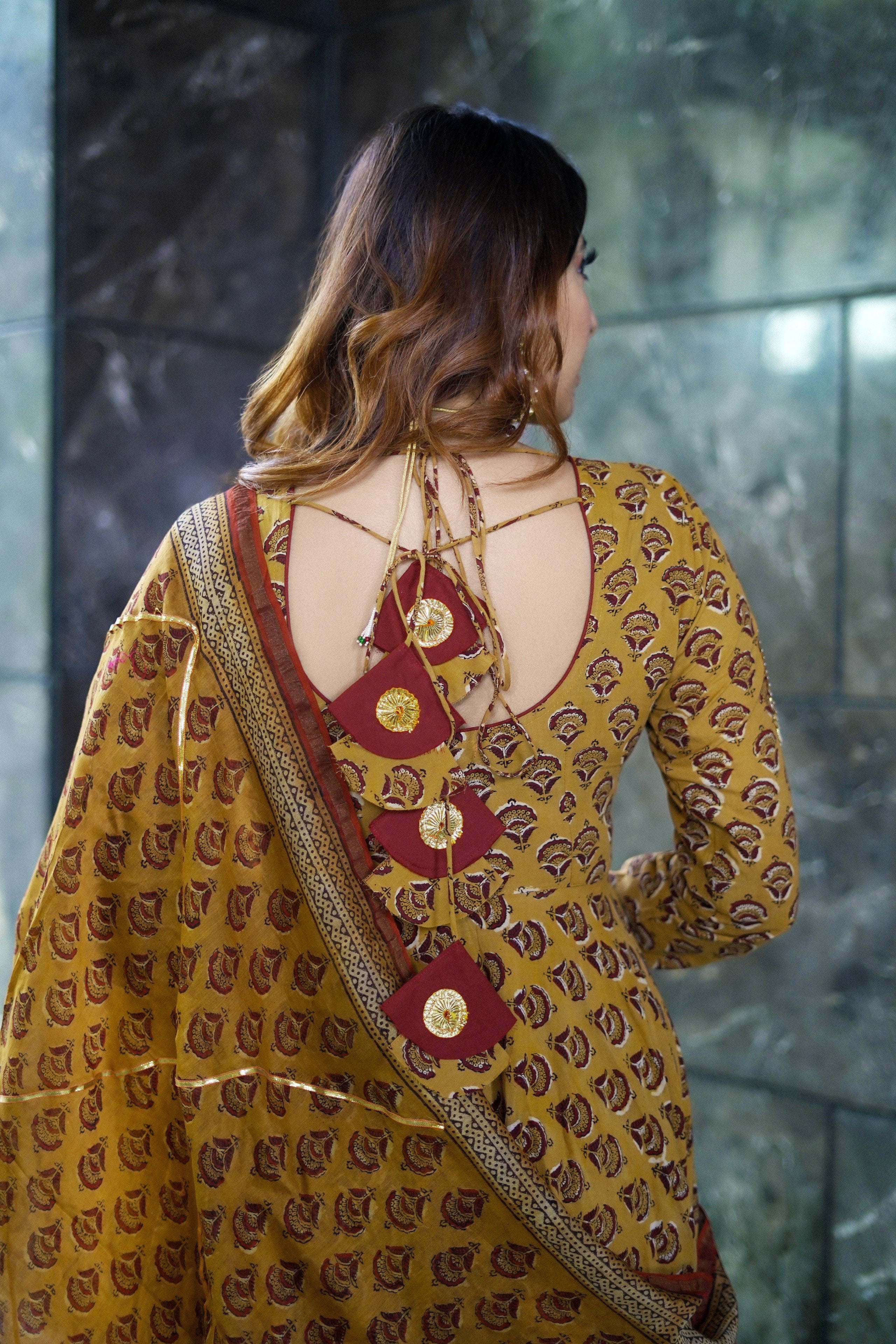 Mustard Yellow Handblock Suit Set