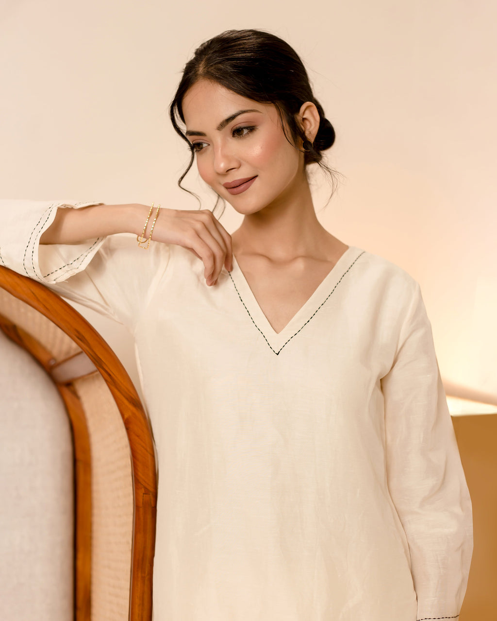 Camellia Off White Solid Linen Georgette Coord Set