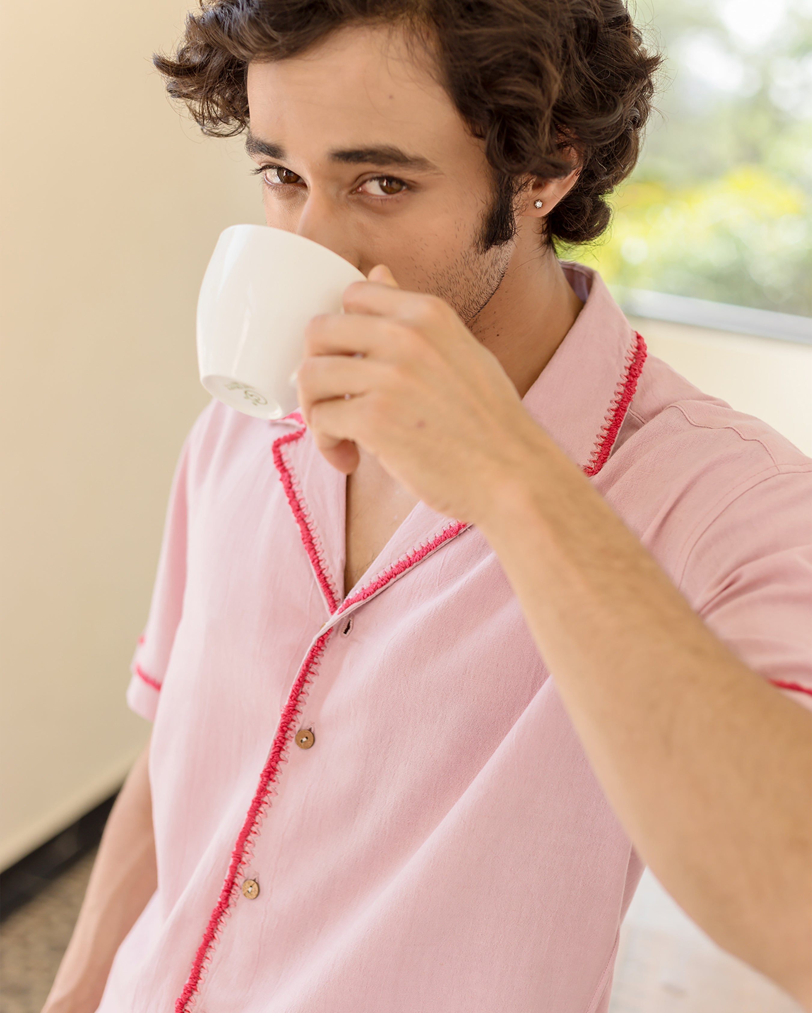 Hudson Pink Embroidered Slub Shirt