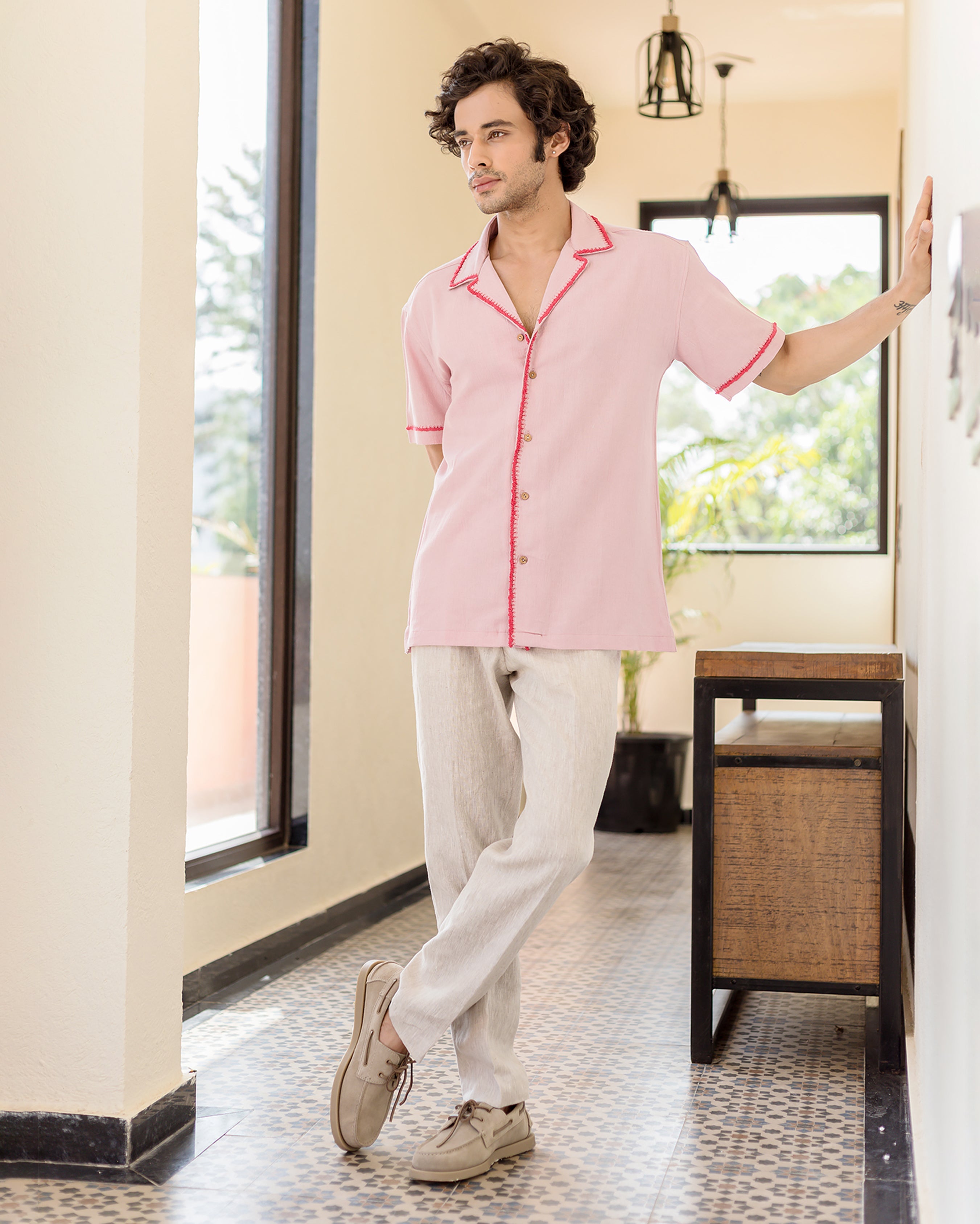 Hudson Pink Embroidered Slub Shirt