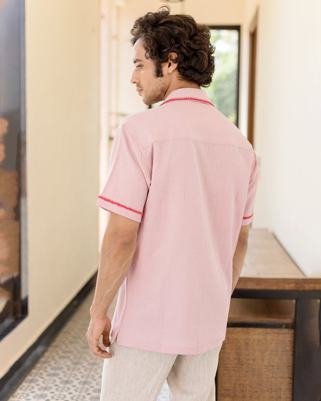 Hudson Pink Embroidered Slub Shirt