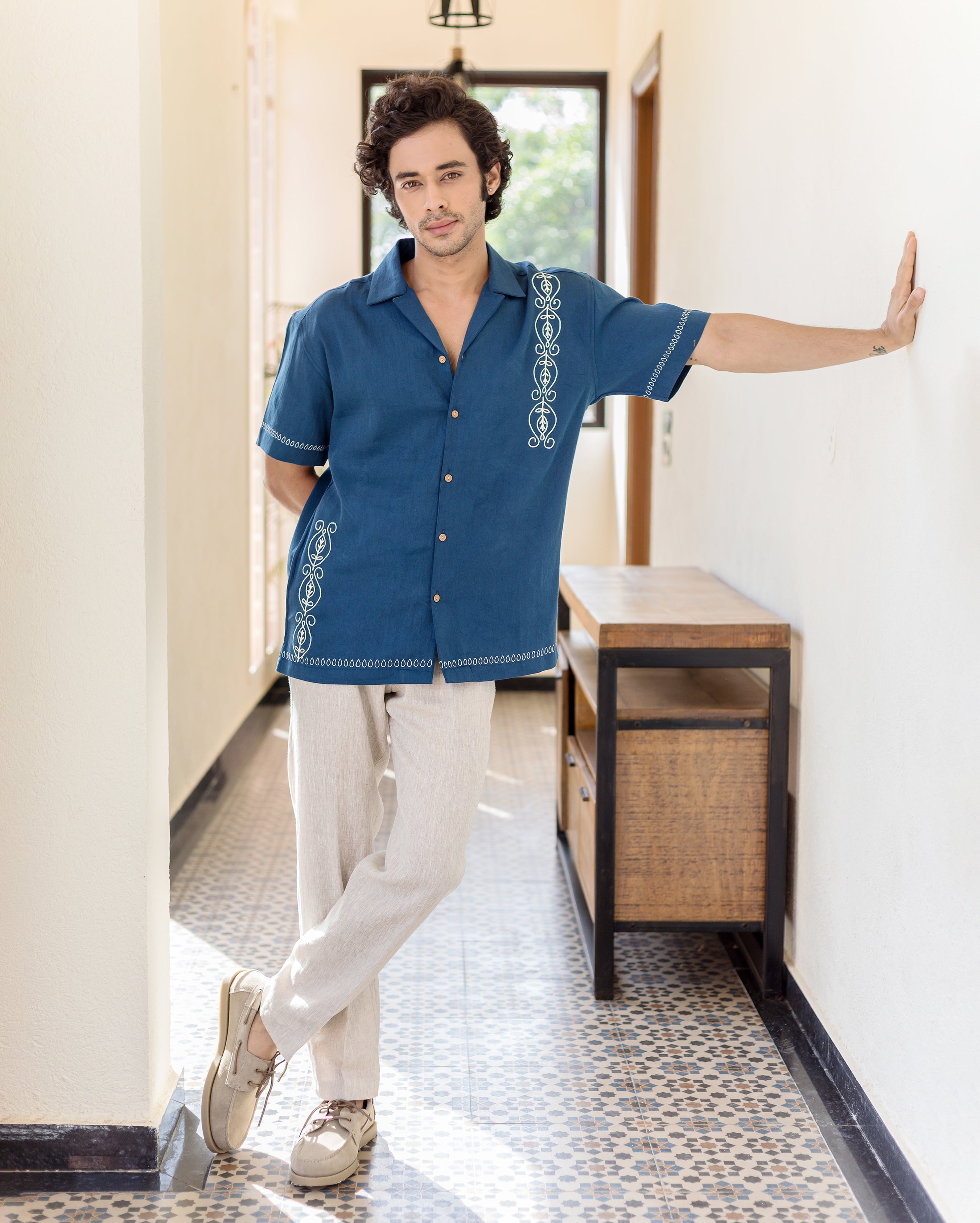 Ford Indigo Embroidered Cotton Shirt
