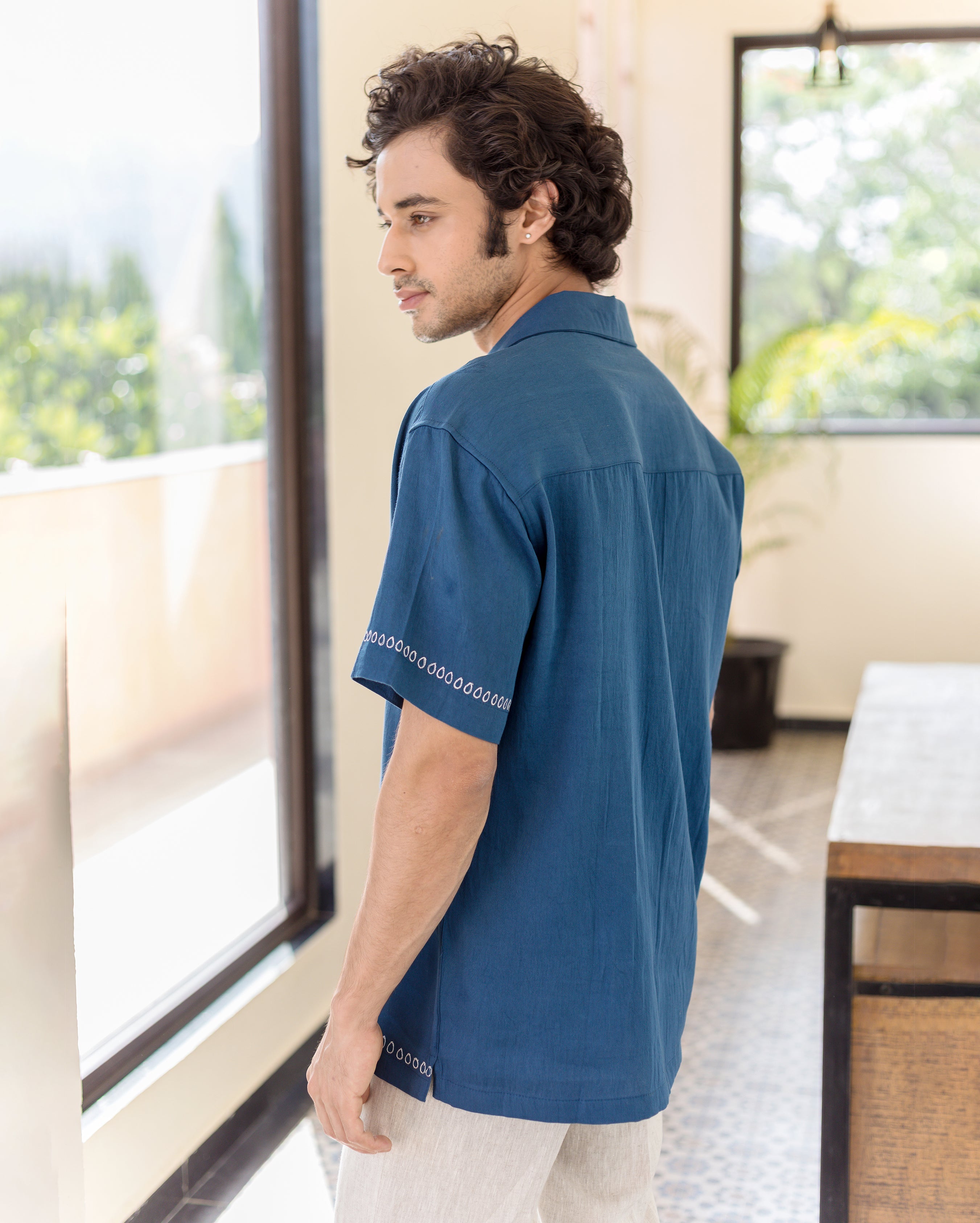 Ford Indigo Embroidered Cotton Shirt