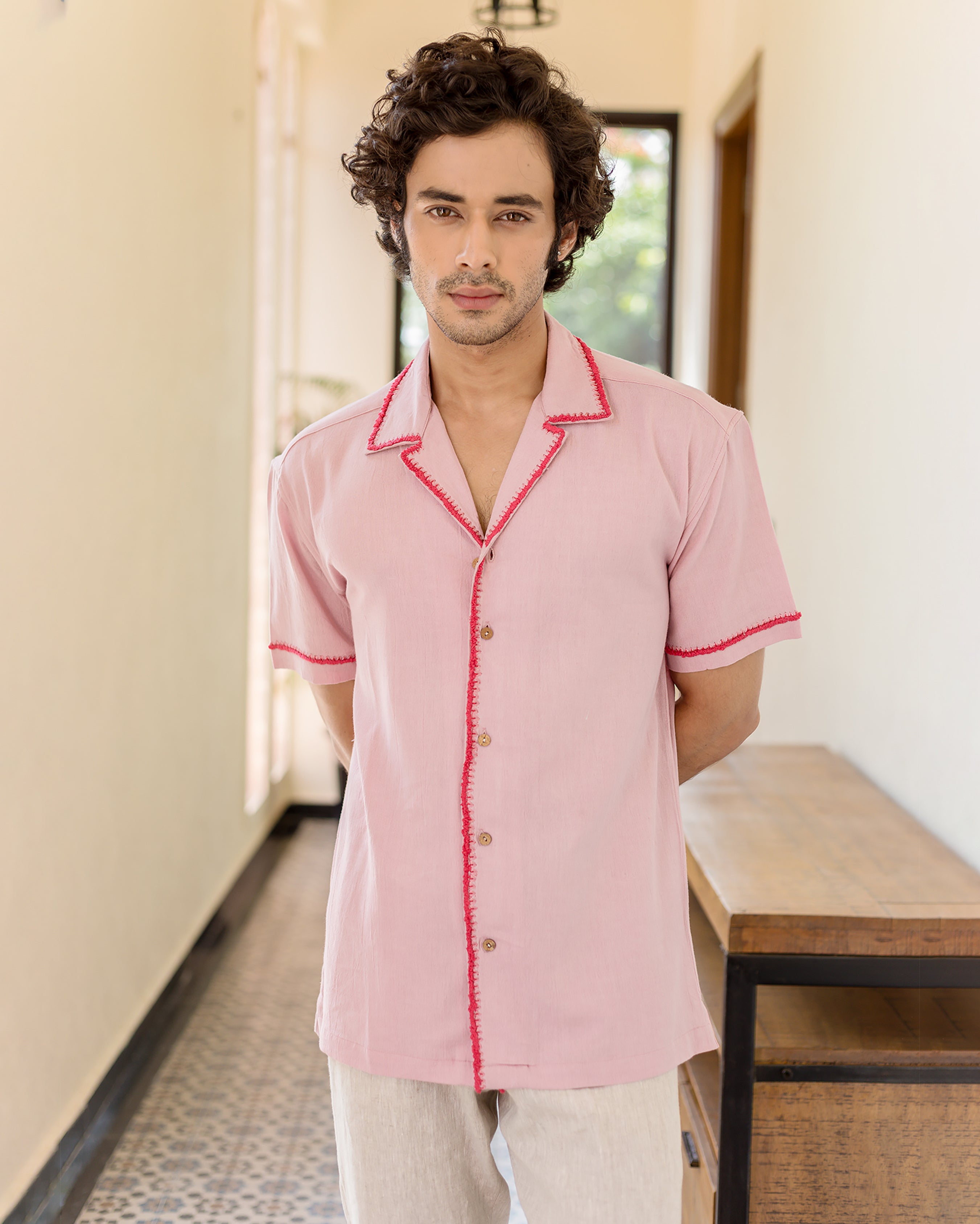 Hudson Pink Embroidered Slub Shirt