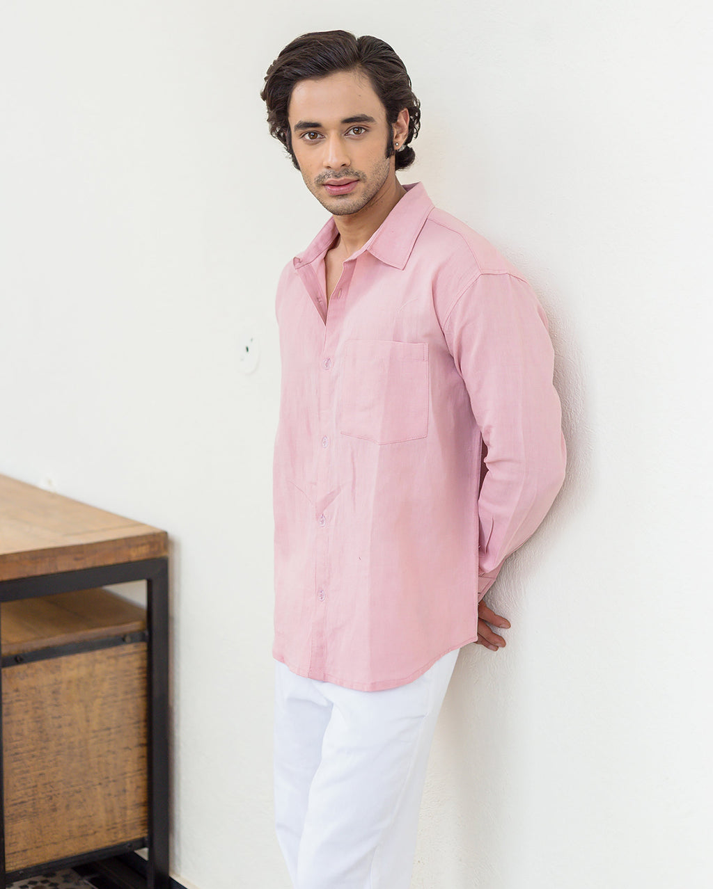 Theo Nude Pink Linen Solid Shirt