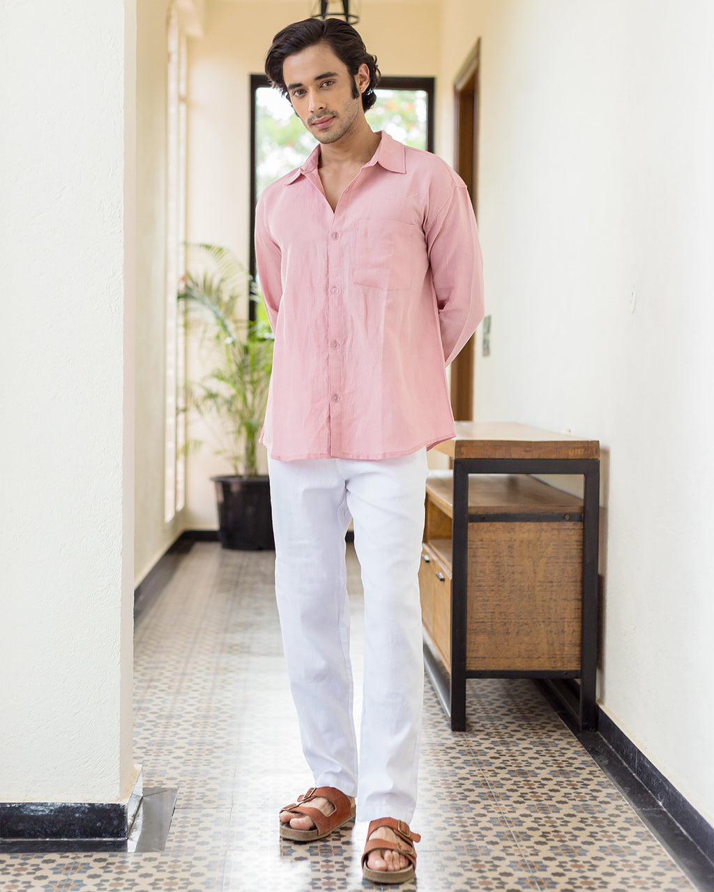 Theo Nude Pink Linen Solid Shirt