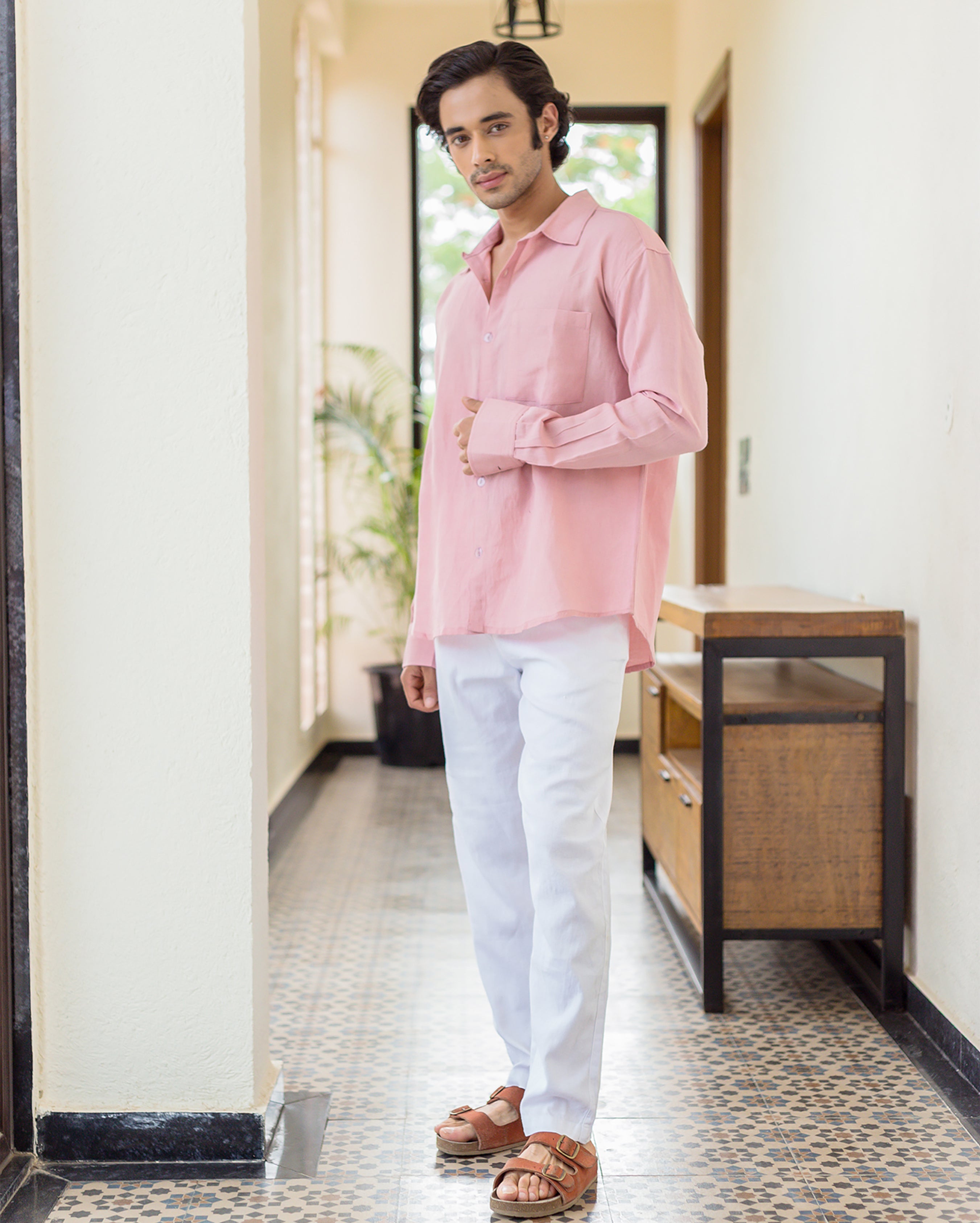 Theo Nude Pink Linen Solid Shirt
