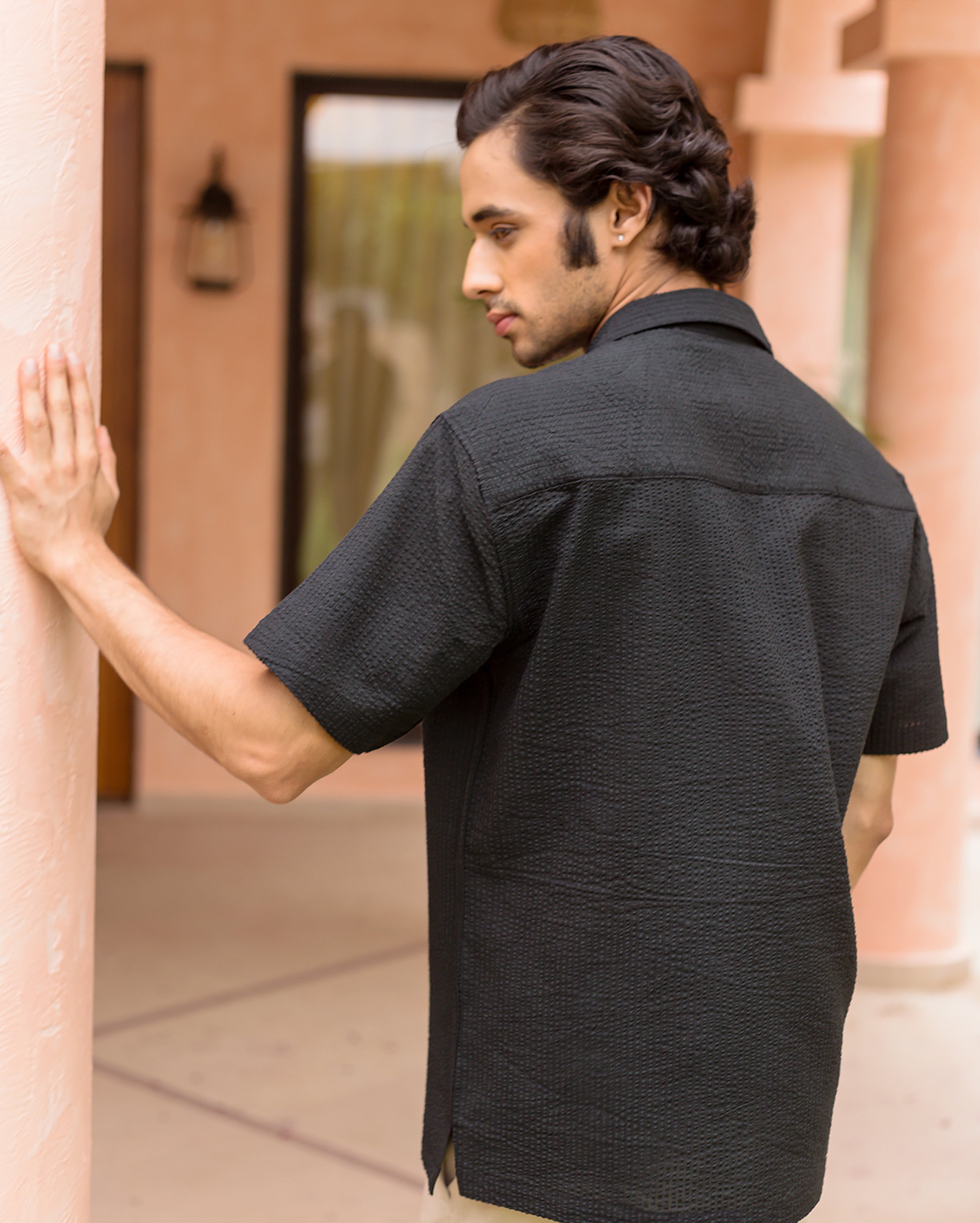 Cole Black Dobby Stripes Solid Shirt