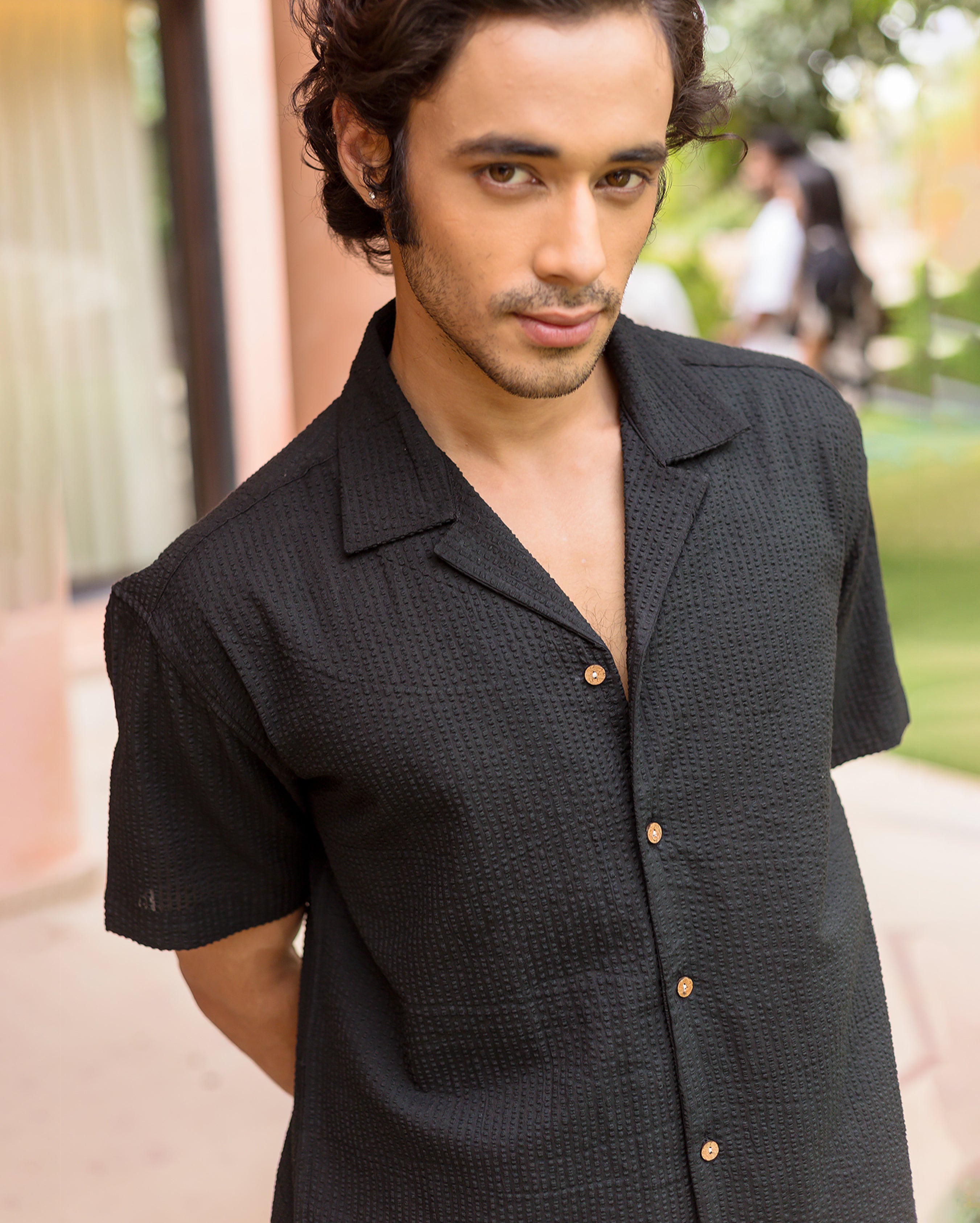 Cole Black Dobby Stripes Solid Shirt