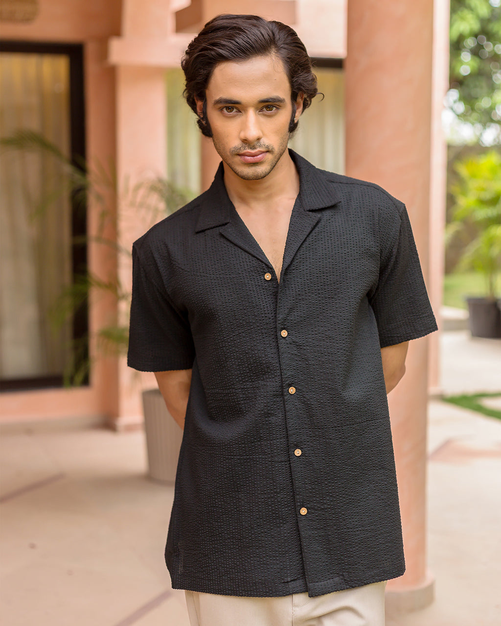Cole Black Dobby Stripes Solid Shirt