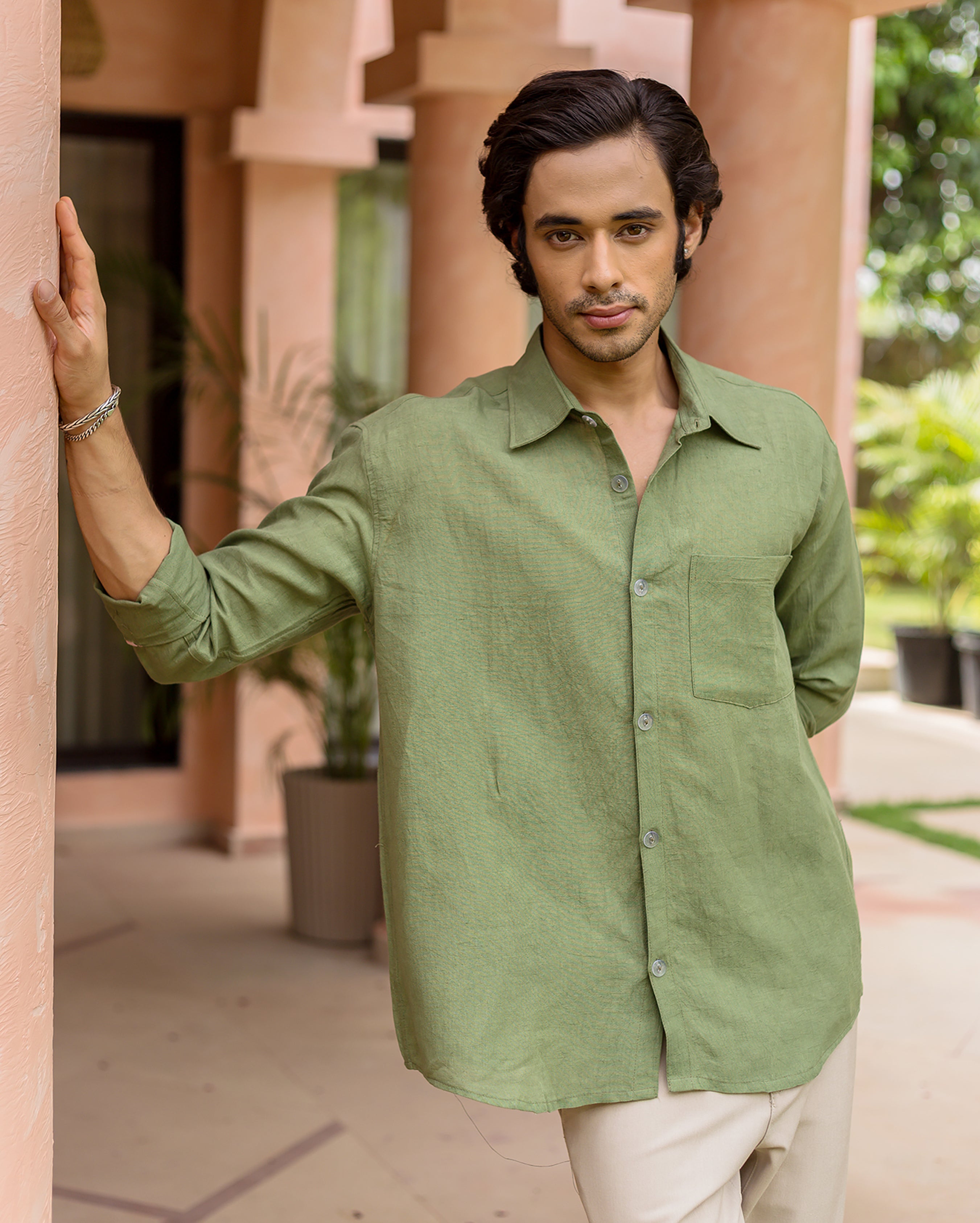 Jude Green Linen Solid Shirt