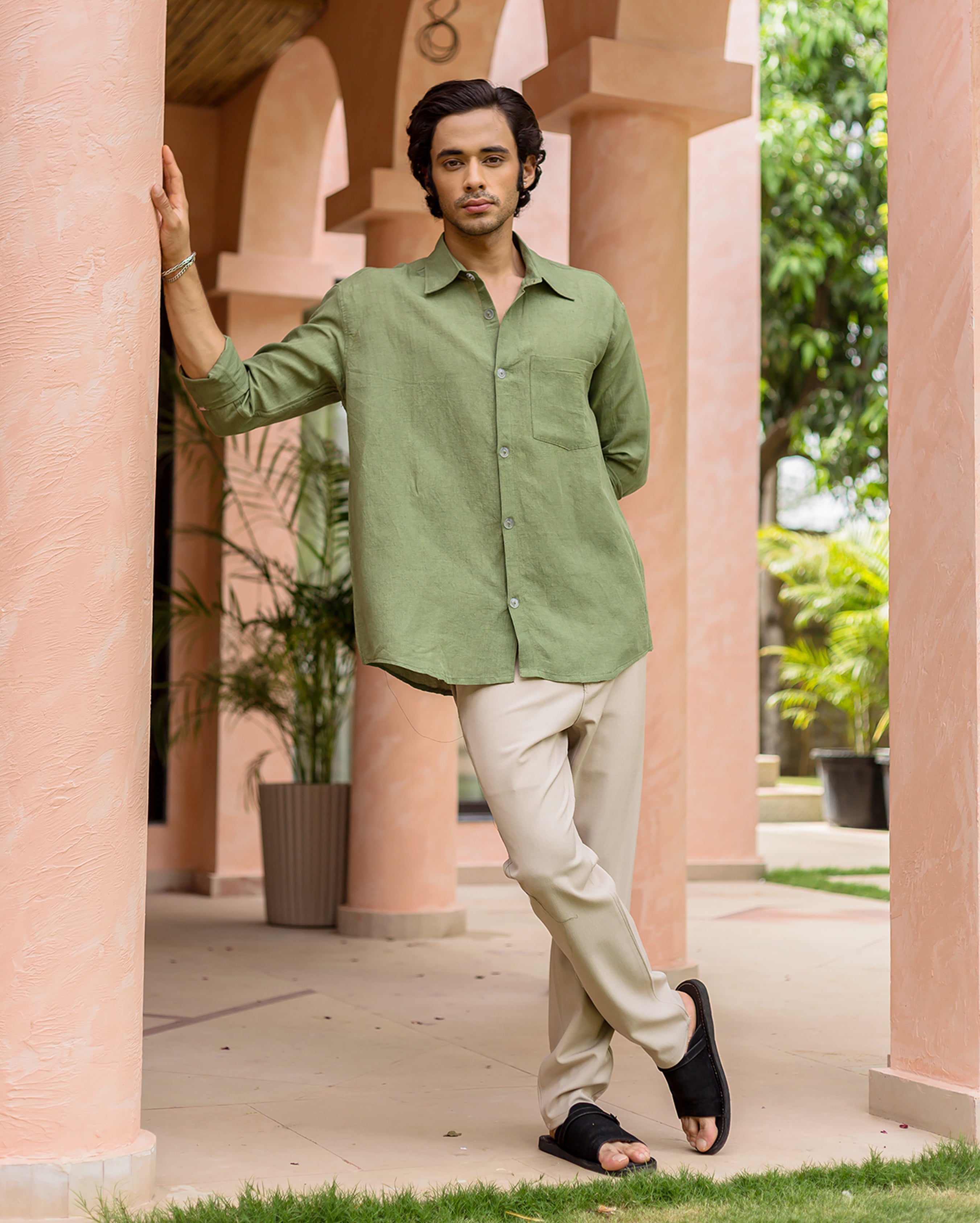 Jude Green Linen Solid Shirt