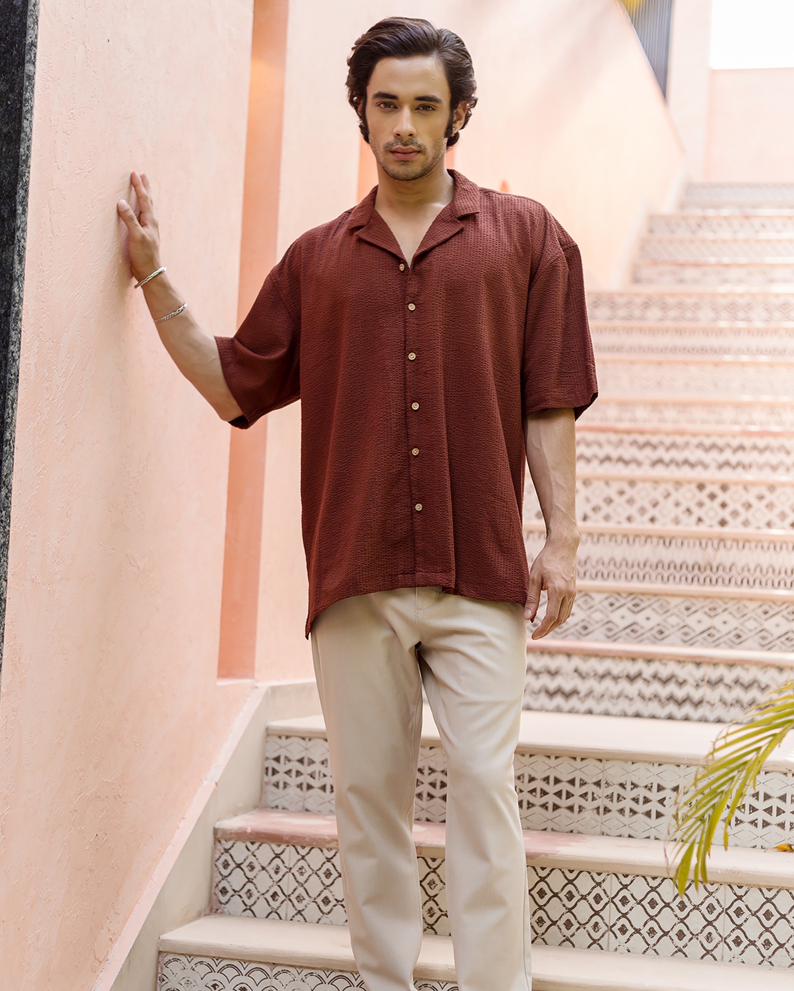 Morgan Brown Dobby Stripes Solid Shirt