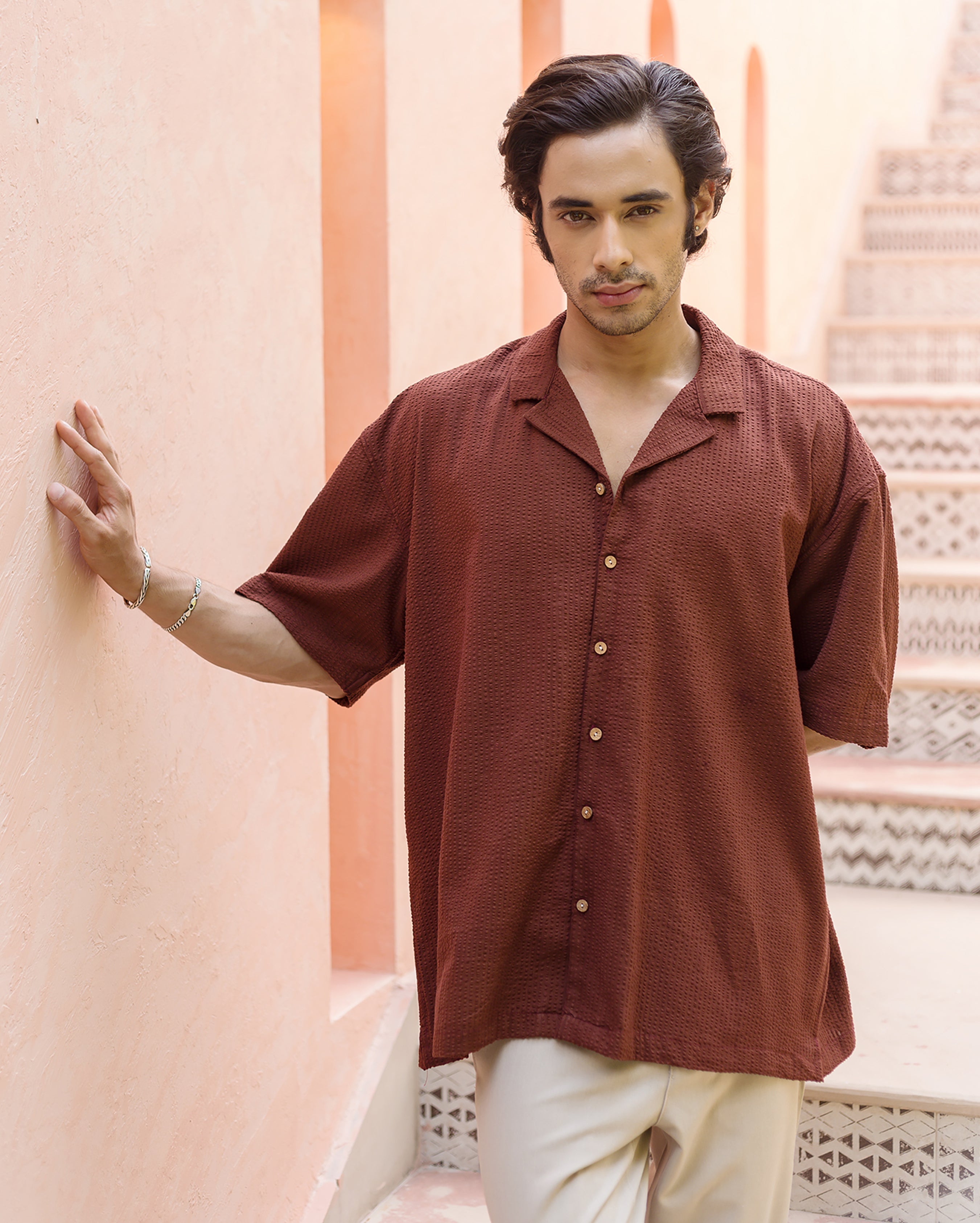 Morgan Brown Dobby Stripes Solid Shirt