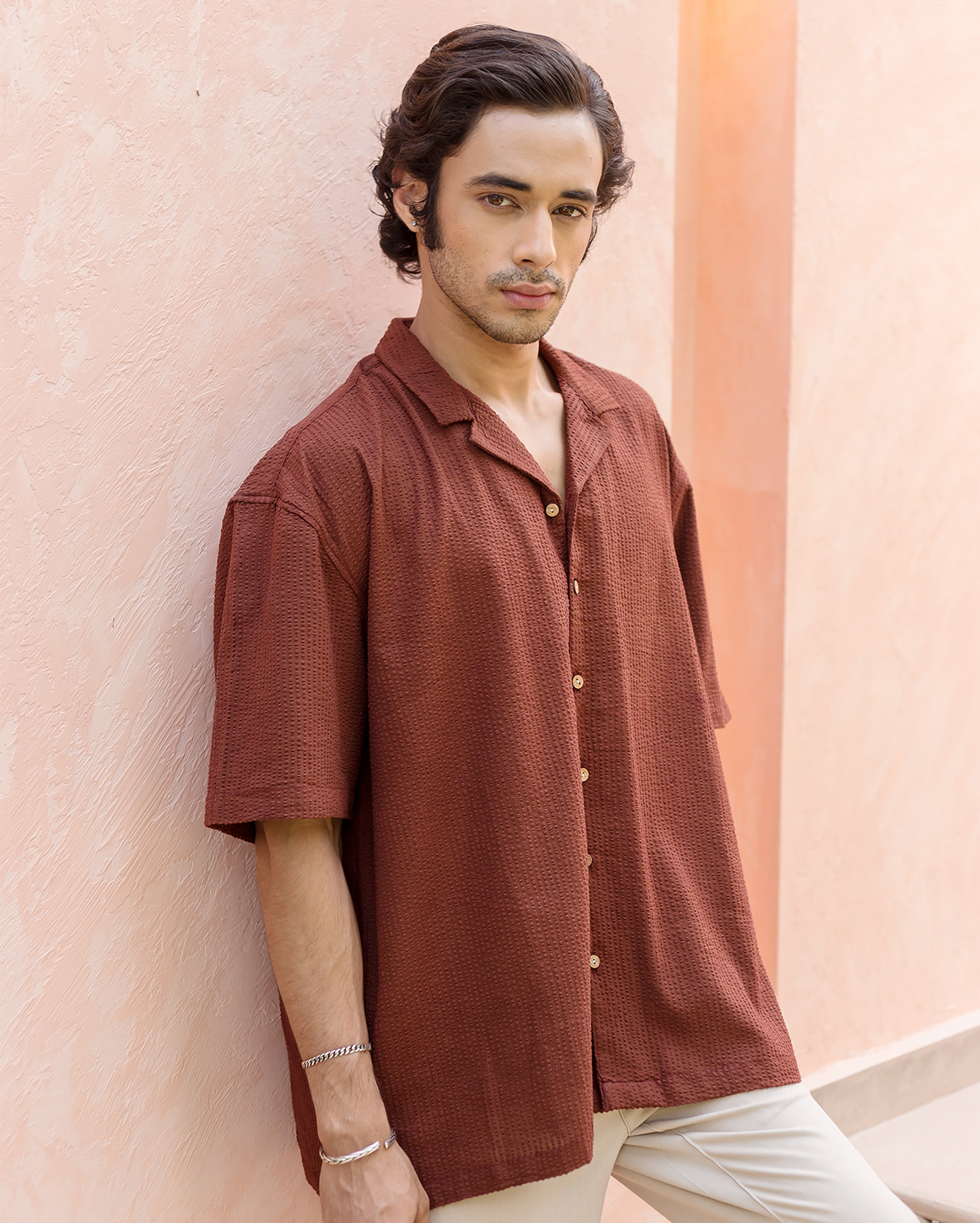 Morgan Brown Dobby Stripes Solid Shirt