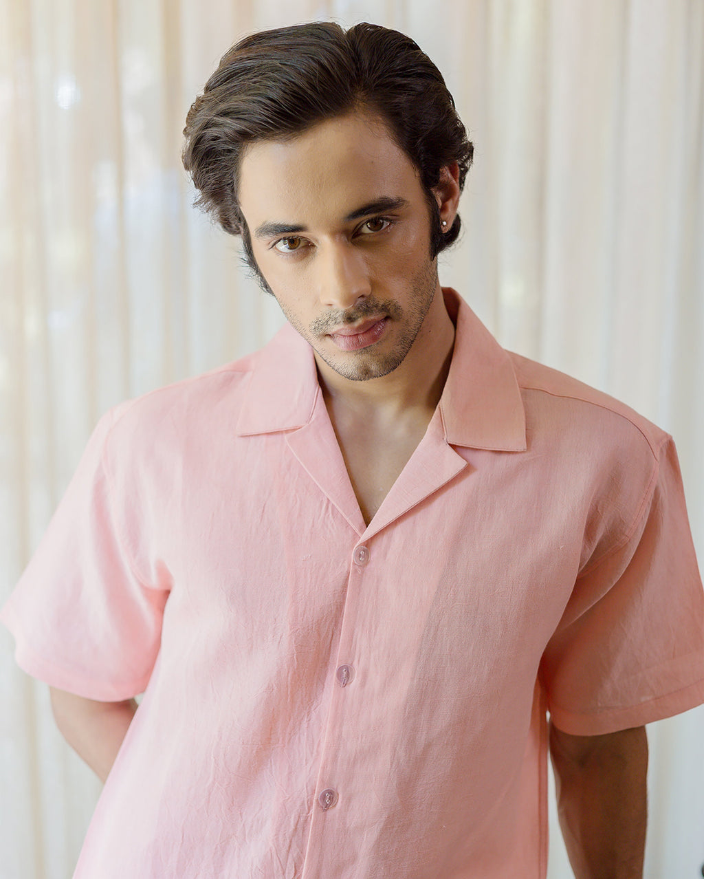 Coral Almond Peach Linen Solid Shirt