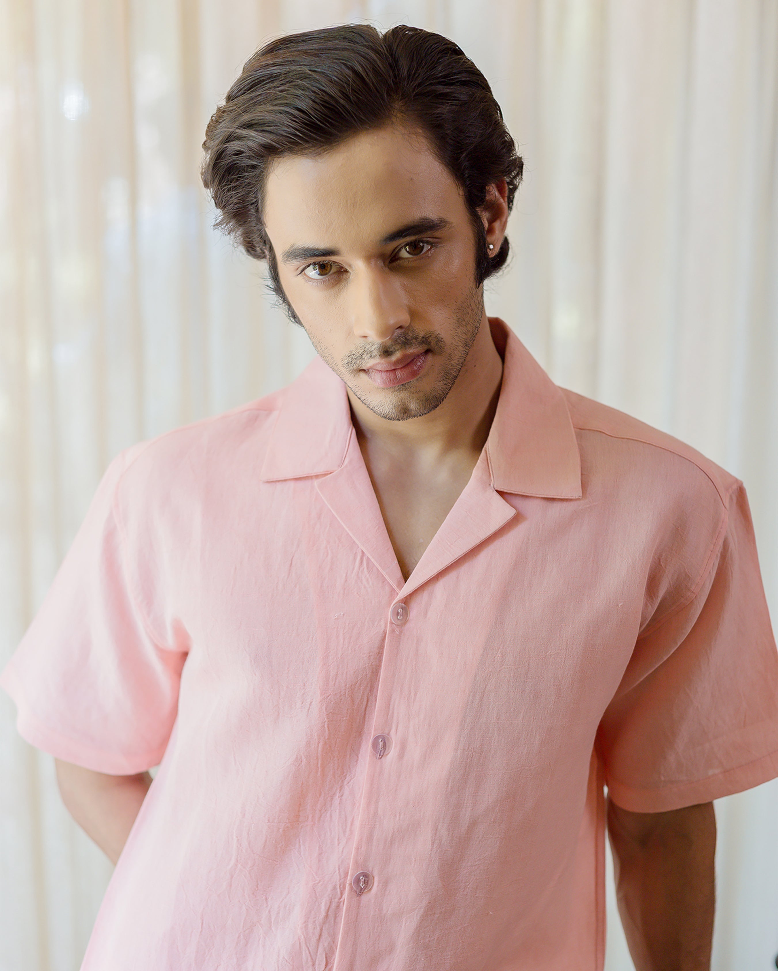 Coral Almond Peach Linen Solid Shirt