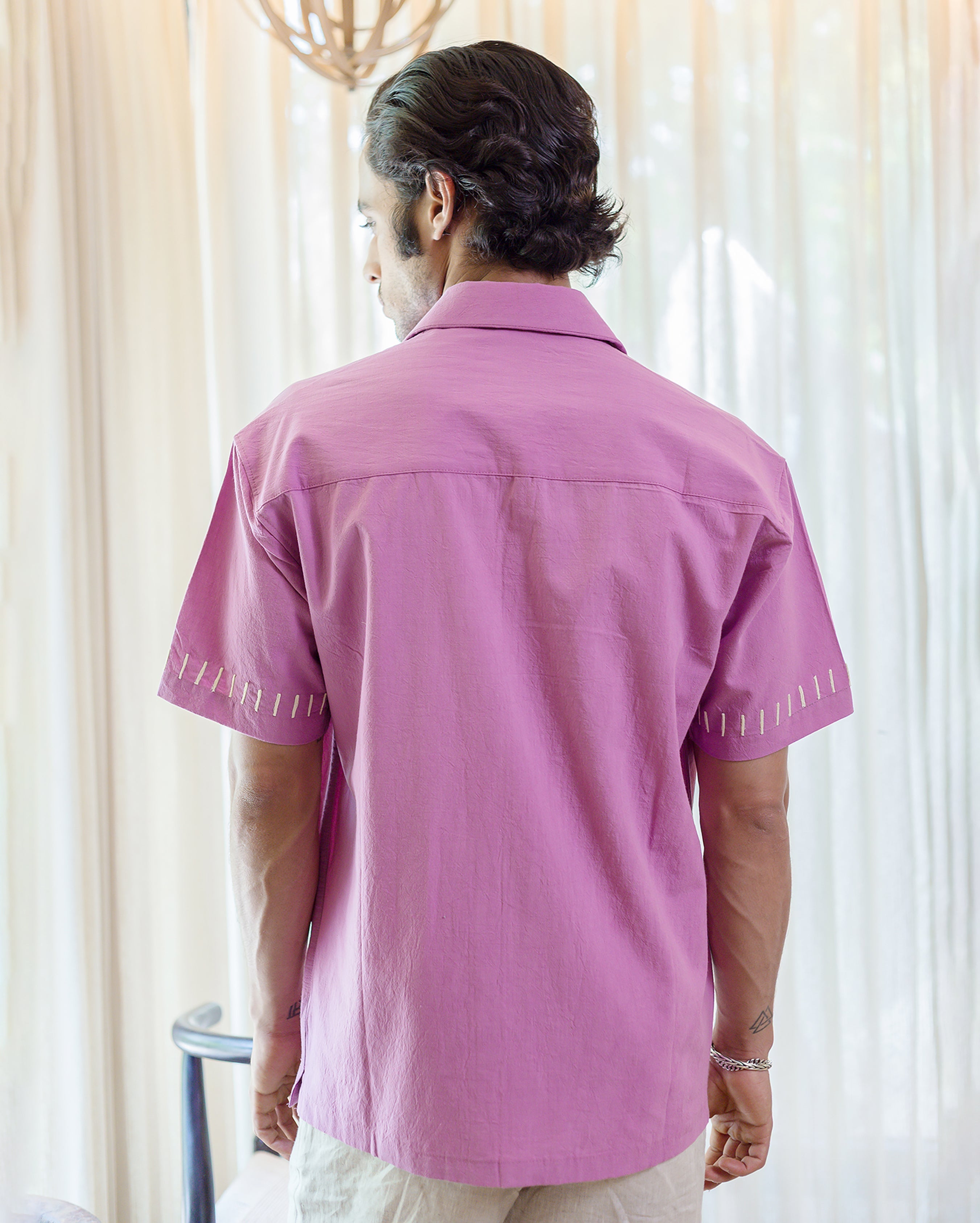 Aven Purple Embroidered Slub Shirt