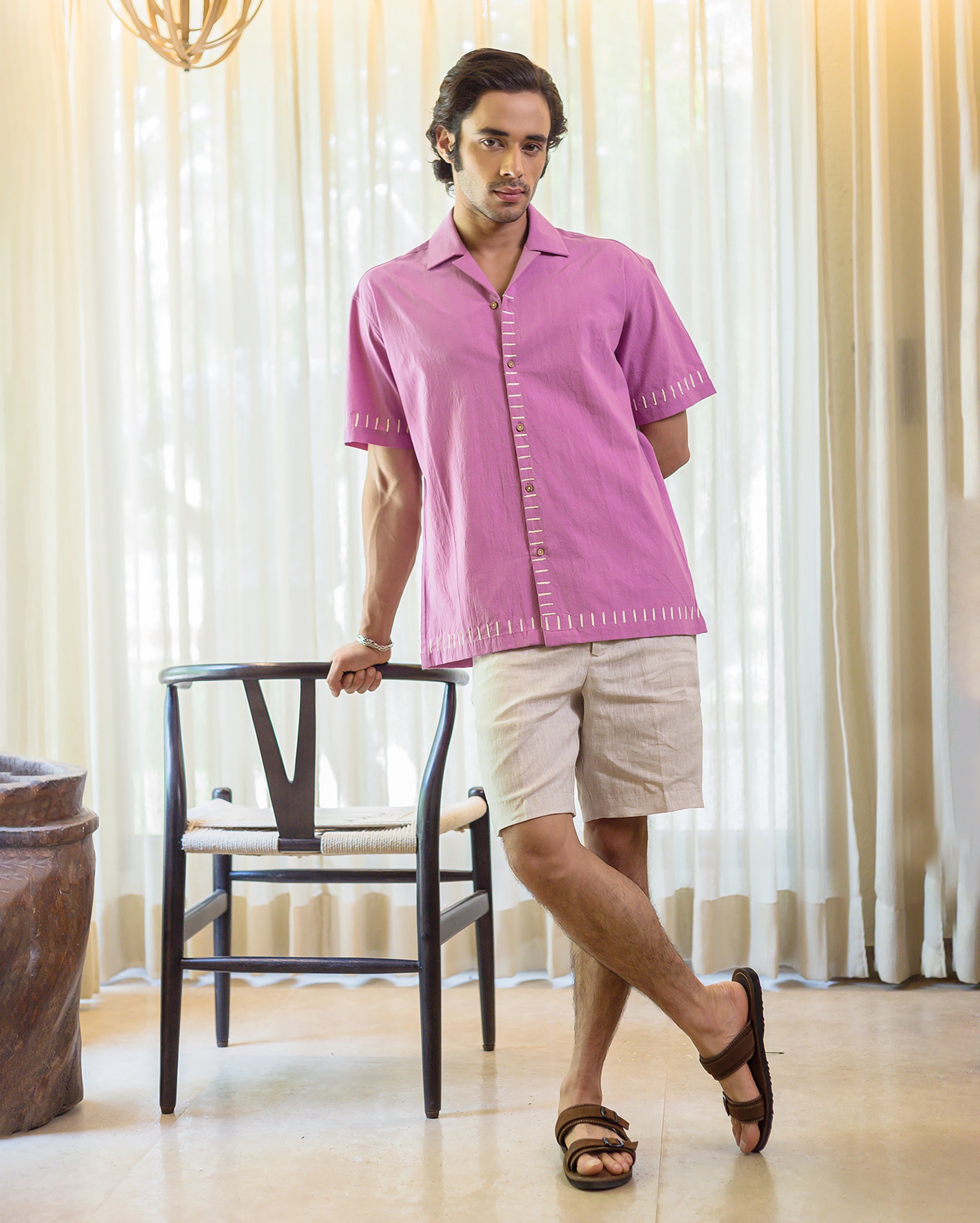 Aven Purple Embroidered Slub Shirt