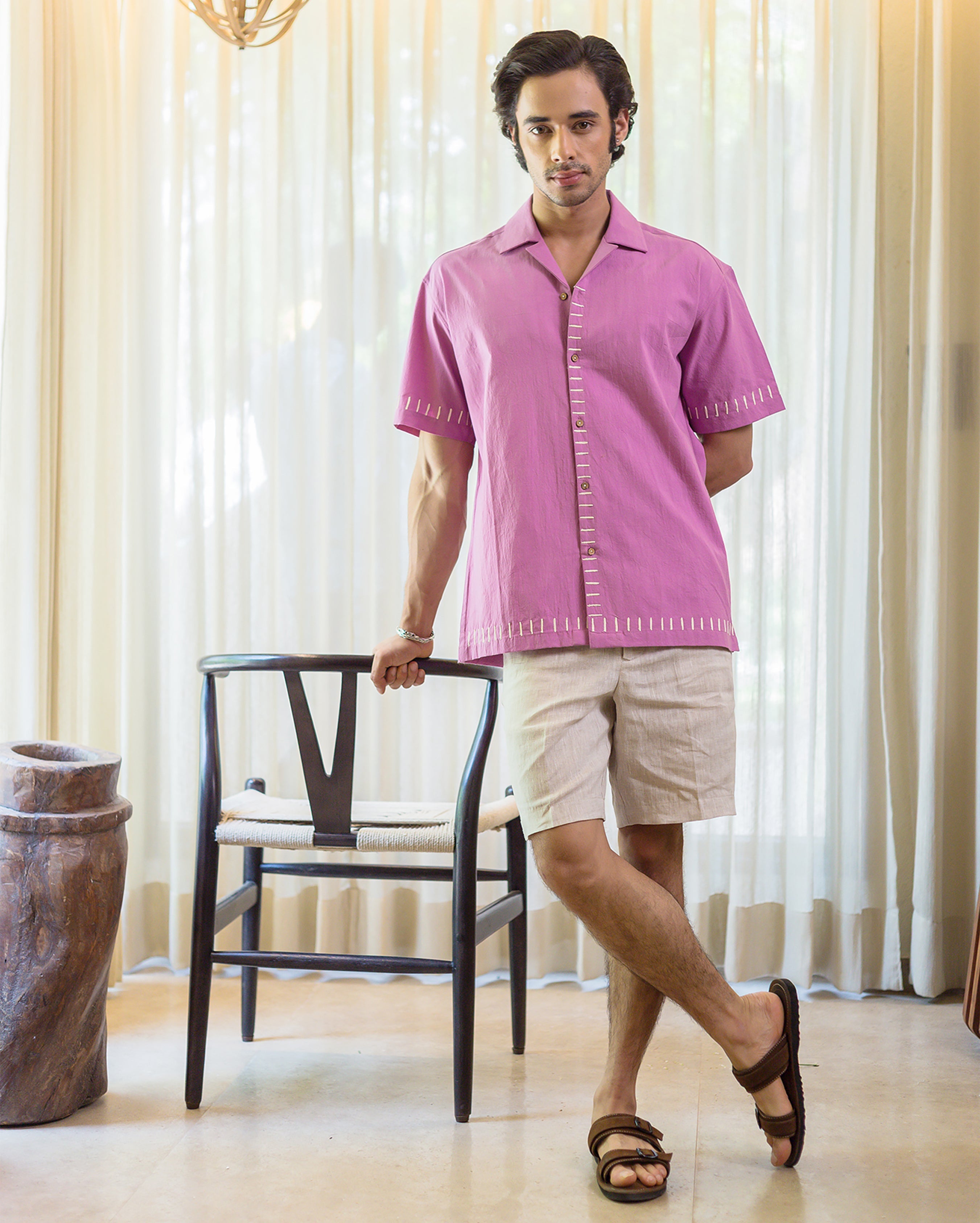 Aven Purple Embroidered Slub Shirt