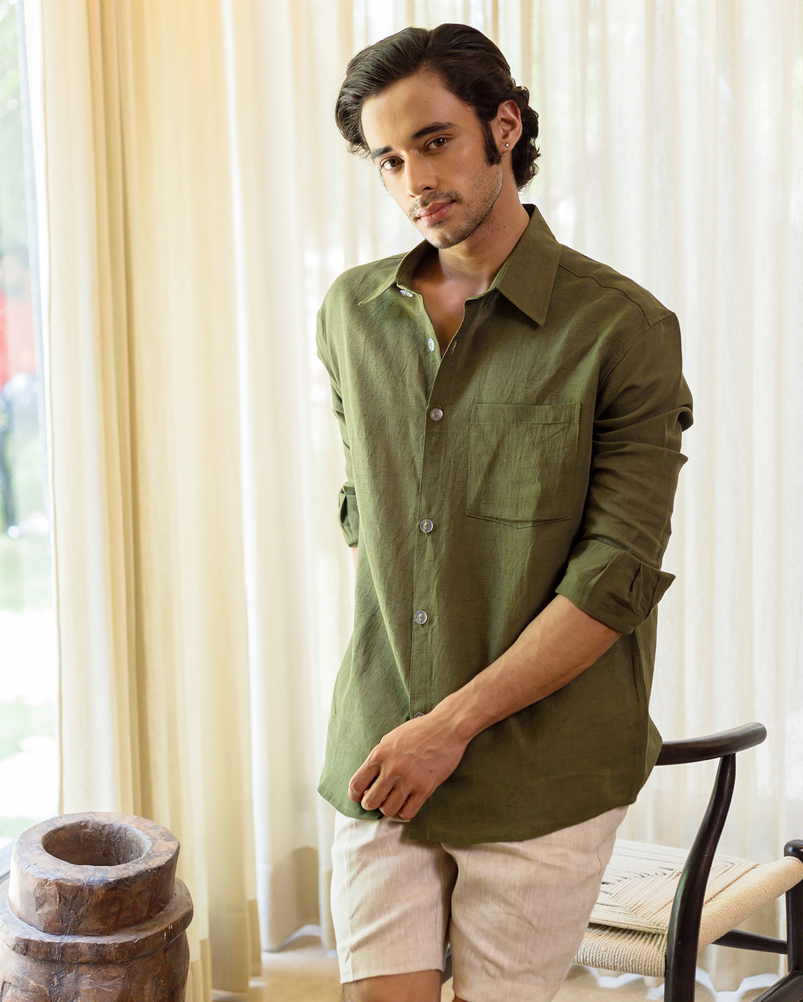 Tessa Olive Linen Solid Shirt