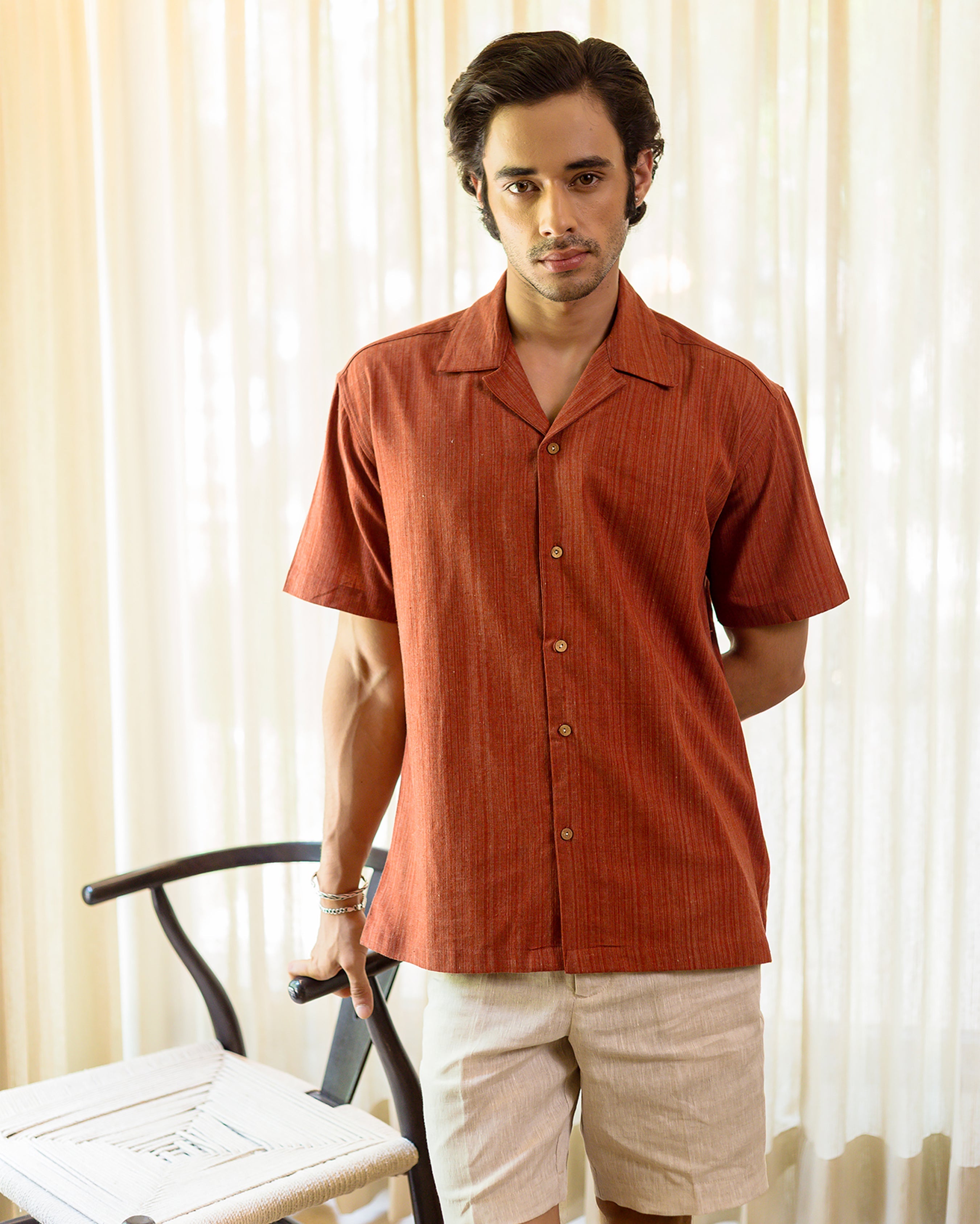 Milo Rust Orange Cotton Solid Shirt